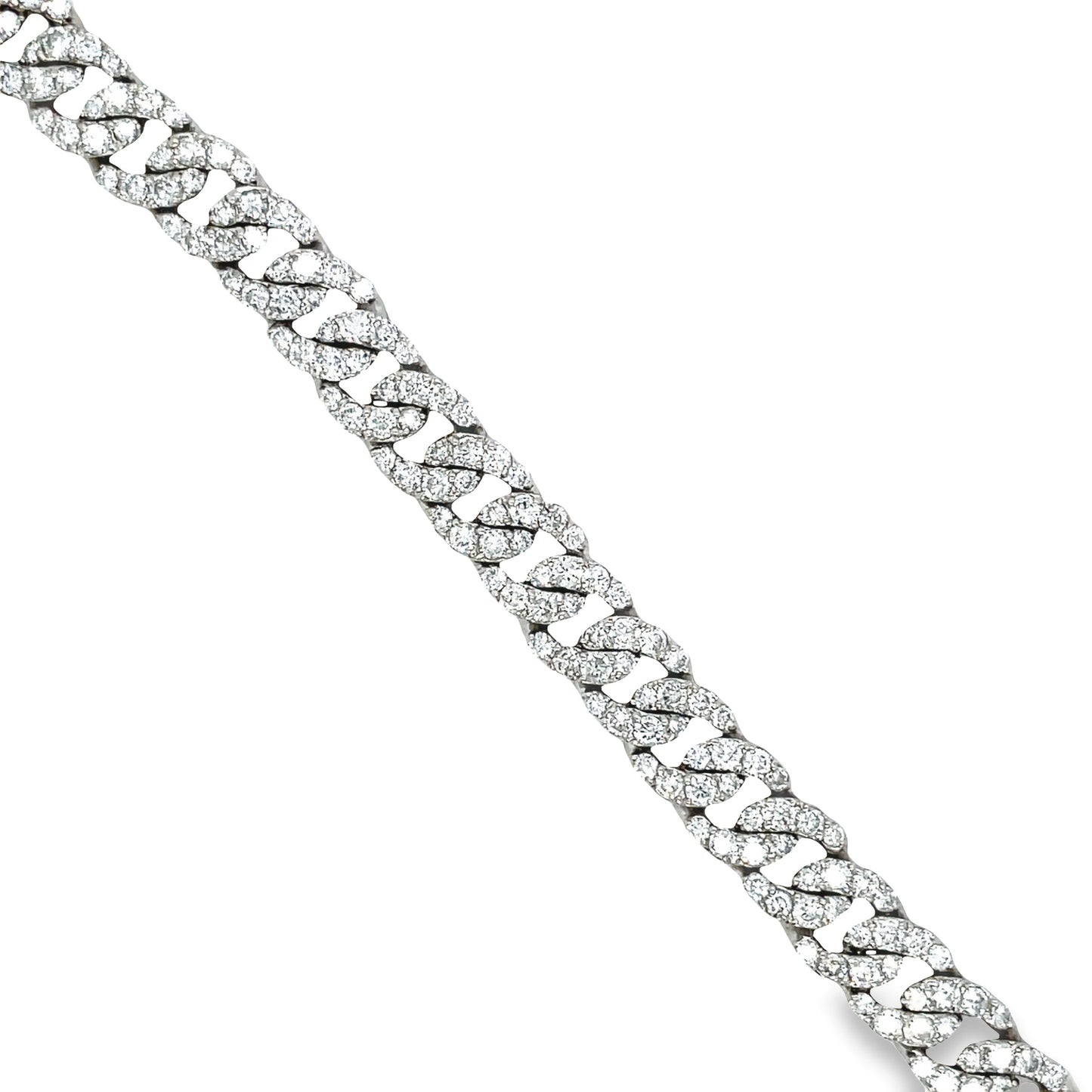 Top view of unfastened 18k White Gold Chain Link Diamond Bracelet
