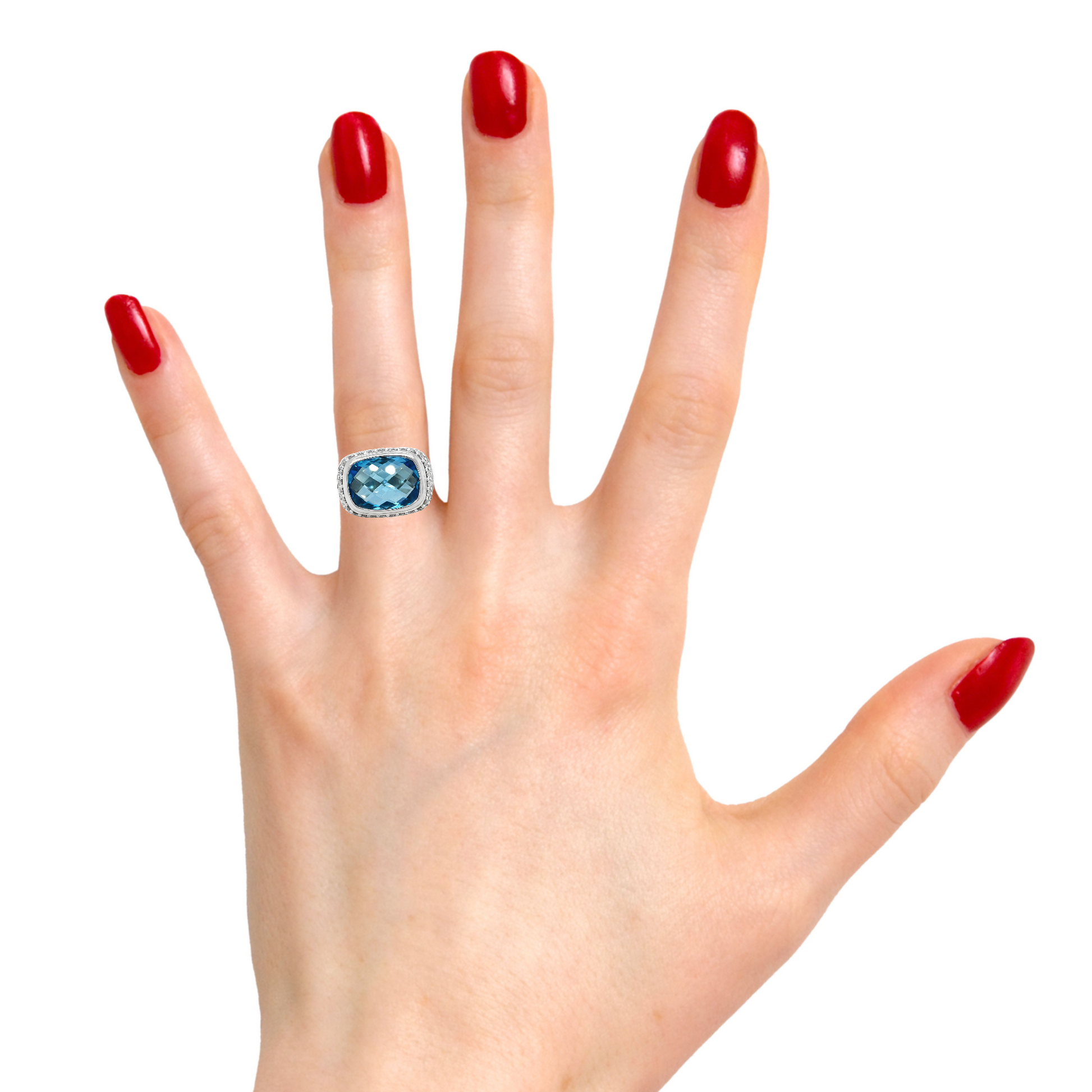 Try on view of Estate Jewelry Sterling Silver David Yurman Diamond Blue Topaz Chunky Ring