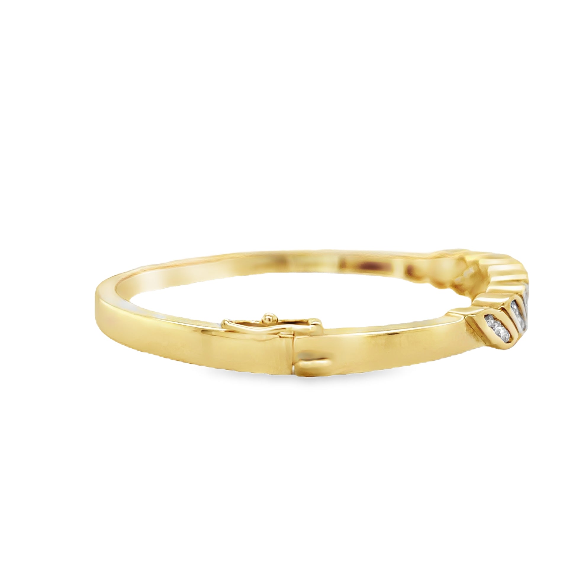 Side view of Estate Collection 14k Yellow Gold Diamond Bangle Bracelet