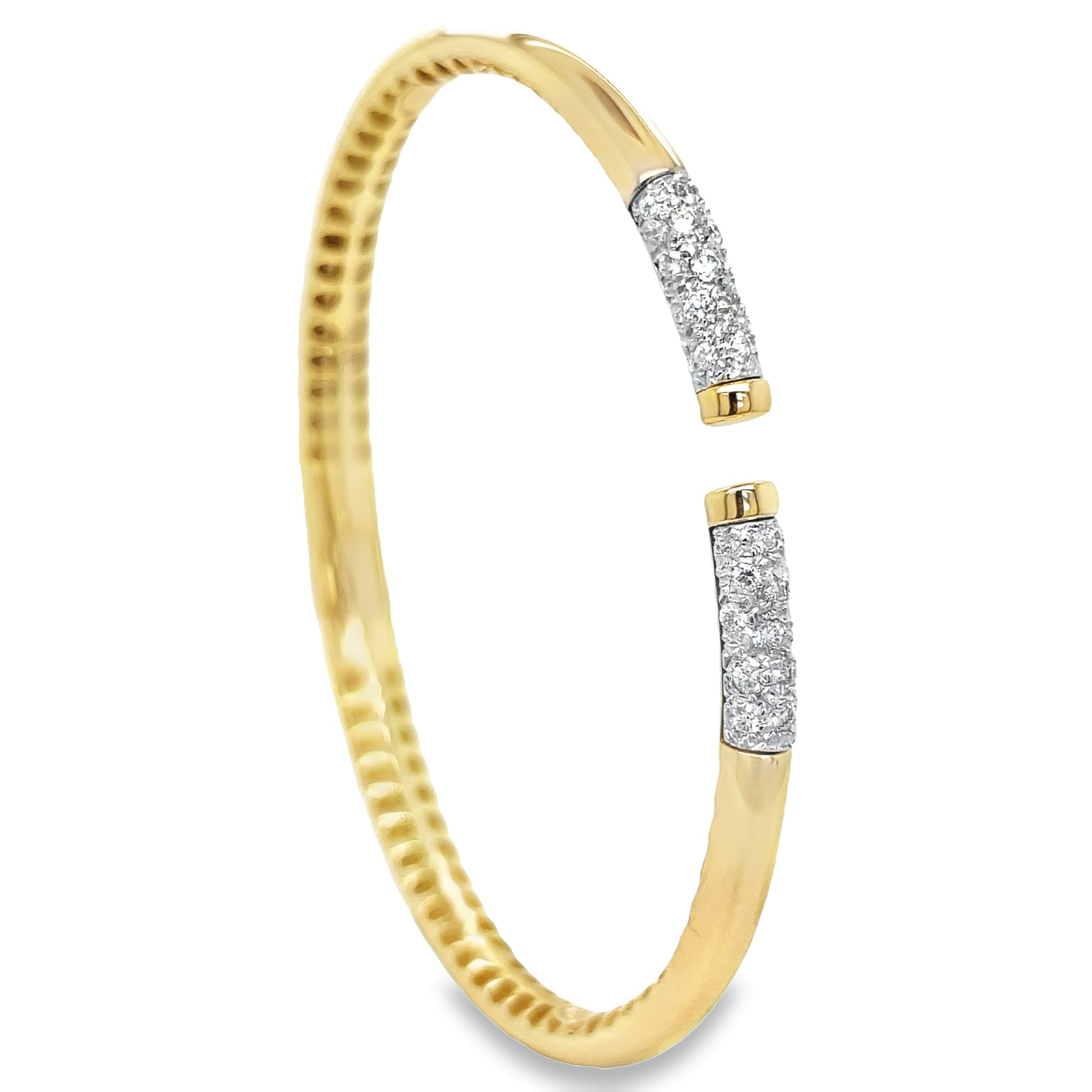 14k Italian Yellow Gold Diamond Bangle Bracelet Side view 