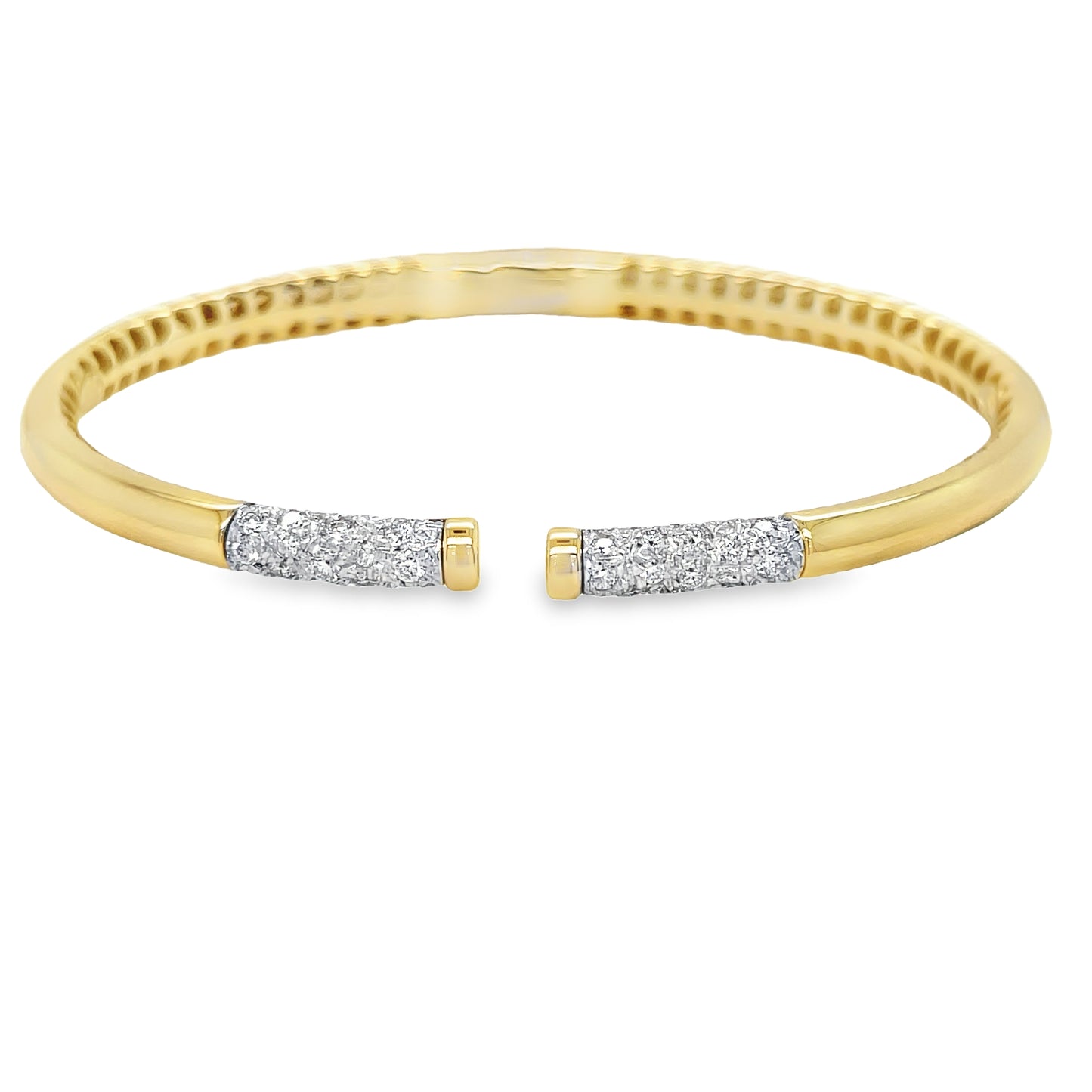 14k Italian Yellow Gold Diamond Bangle Bracelet Front view 