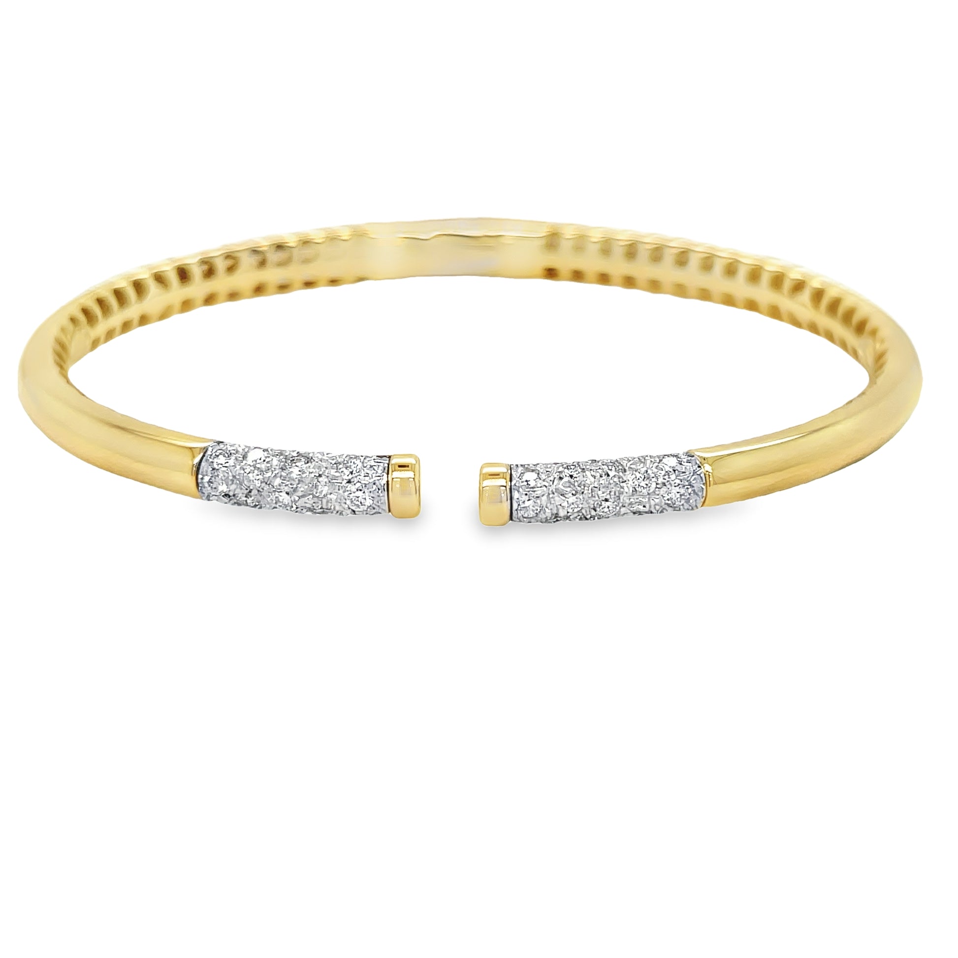 14k Italian Yellow Gold Diamond Bangle Bracelet Front view 