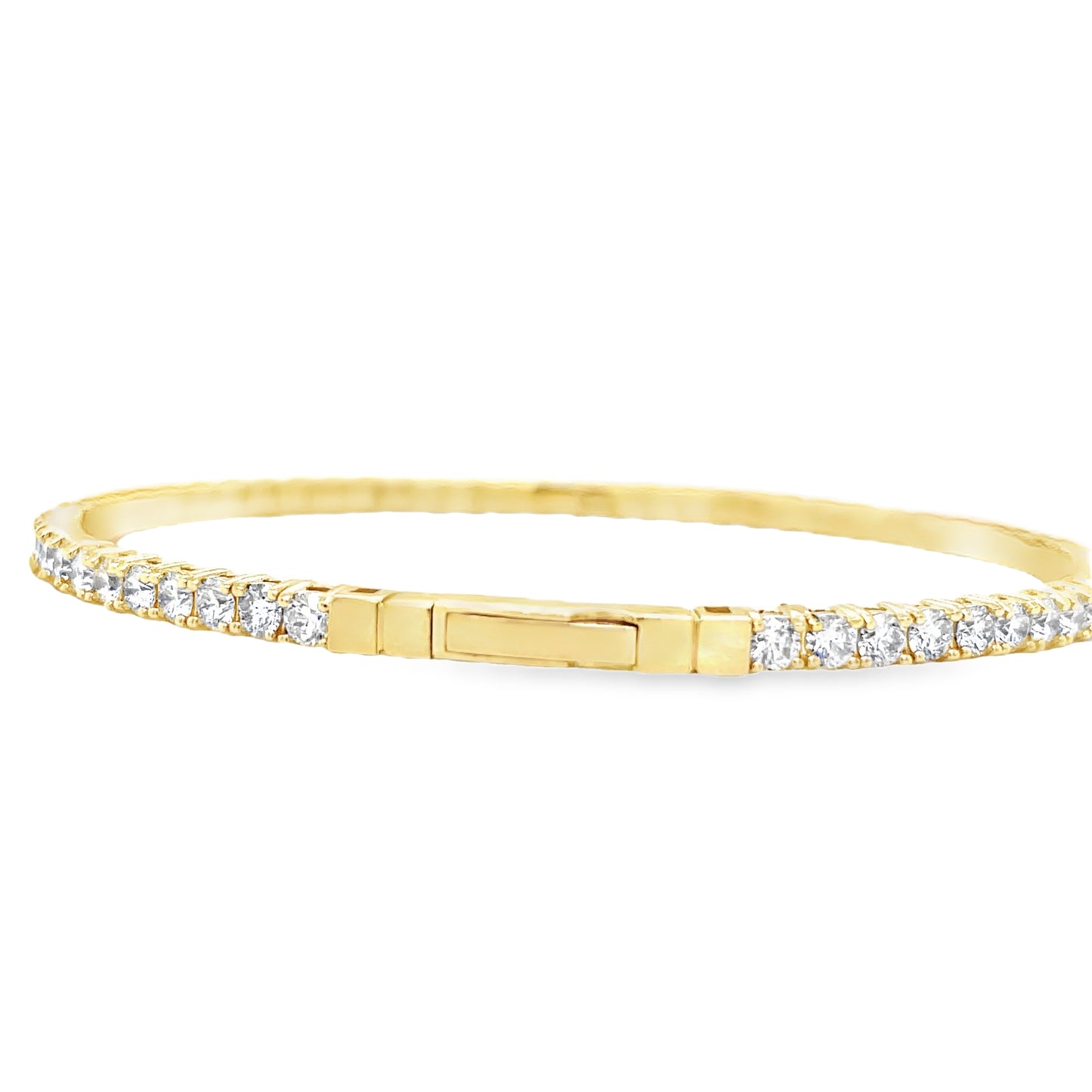 Diamond Flexible Yellow Gold Bangle 2.25 cts Front view clasp fastened