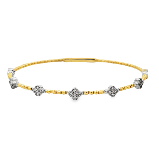 Front view of 14k Flexible White and Yellow Gold Seven Station Diamond Bangle Bracelet 
