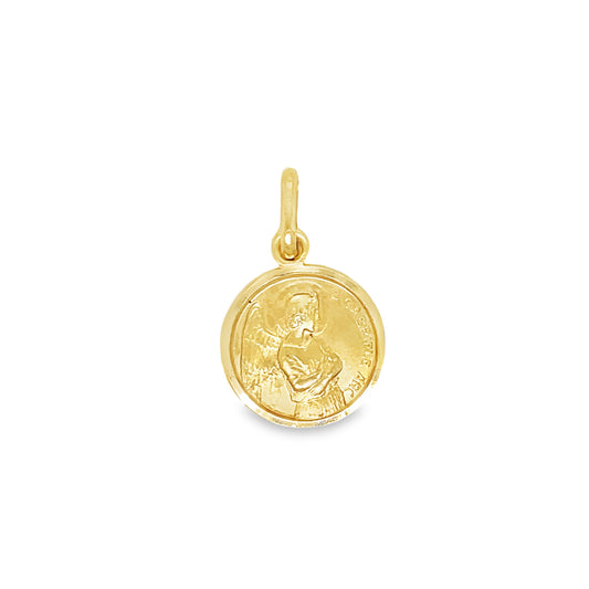 Italian made 14K Yellow Gold Saint Gabrielle Round Pendant 13.00 mm Front view