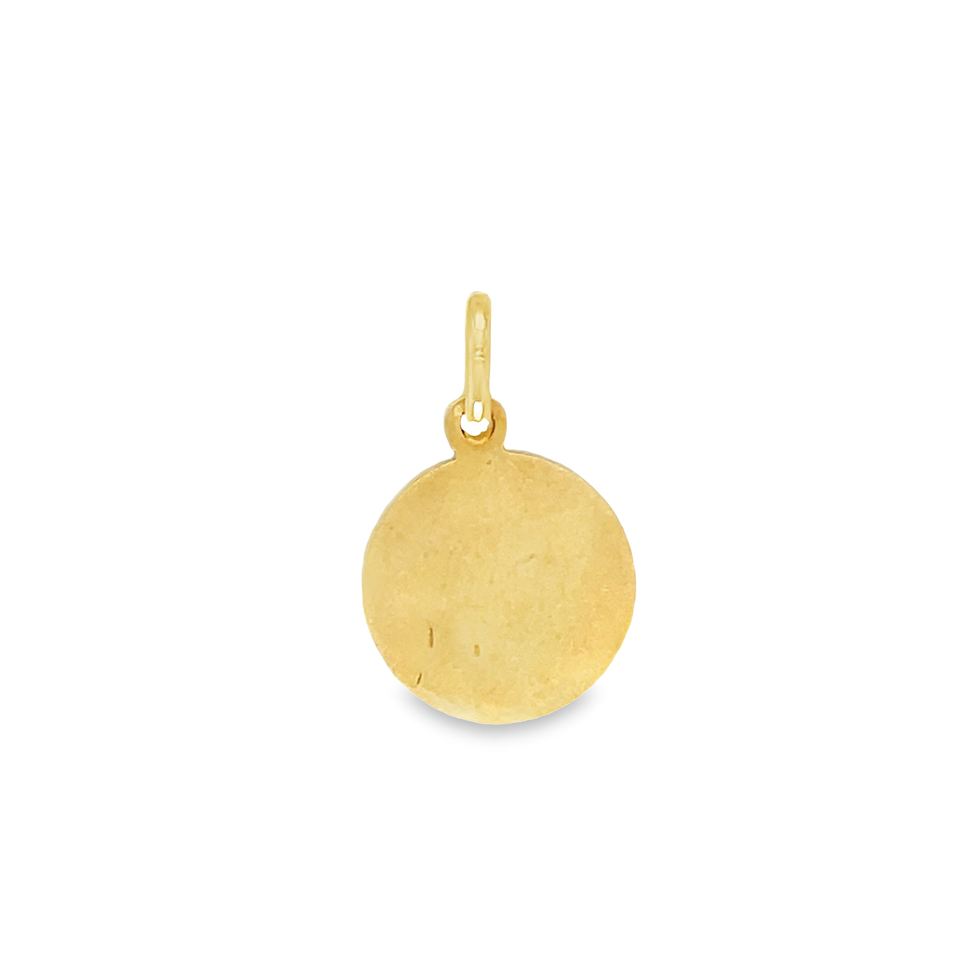 Italian made 14K Yellow Gold Saint Gabrielle Round Pendant 13.00 mm Back View