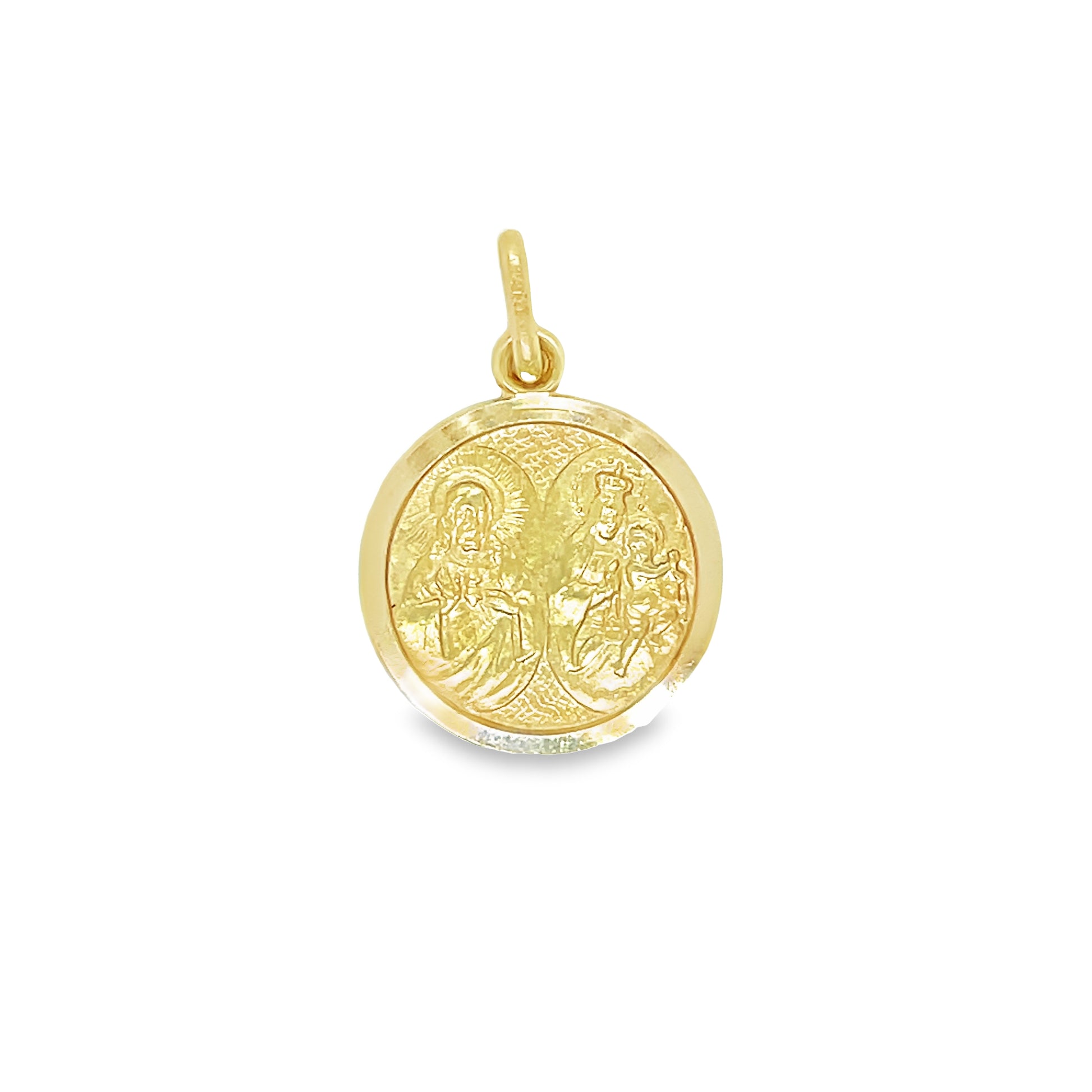 Italian made 14K Yellow Gold Scapulary Round Pendant 17.00 mm Front view