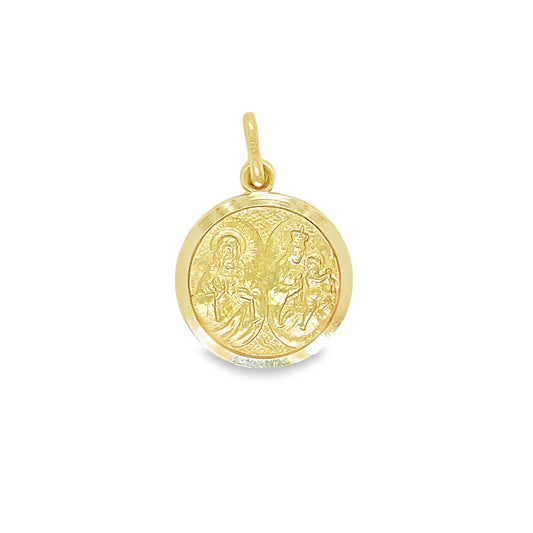Italian made 14K Yellow Gold Scapulary Round Pendant 17.00 mm Front view