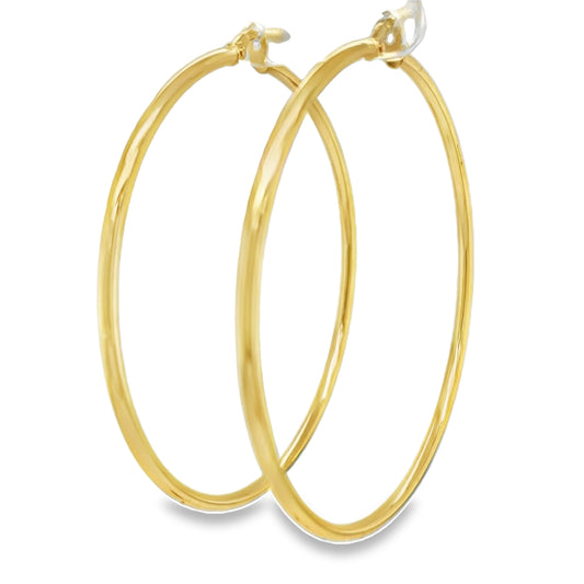 Large 14k Italian Yellow Gold Hoop Earrings 2 mm Side view