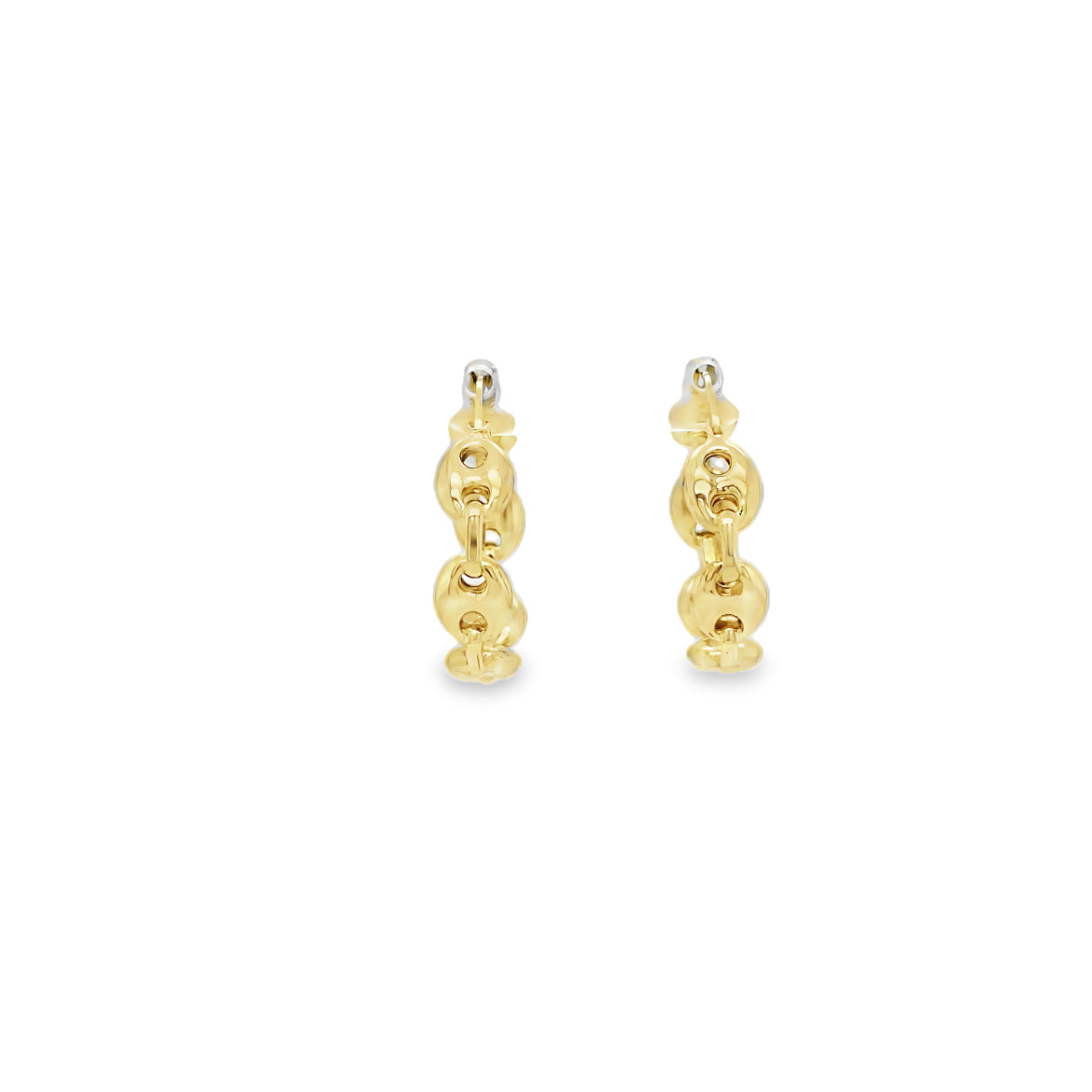 14k Italian Yellow Gold Puffed Anchor Chain Hoop Earrings Small 5.50 mm Front view