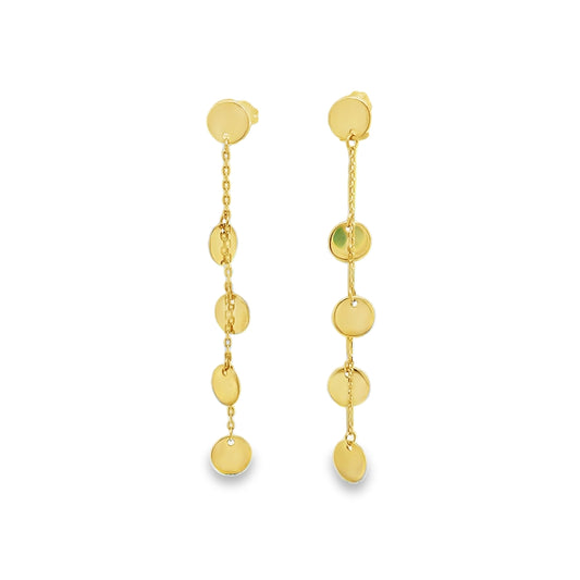 Italian 14k Yellow Gold Multi Disc Chain Dangle Earrings Front view