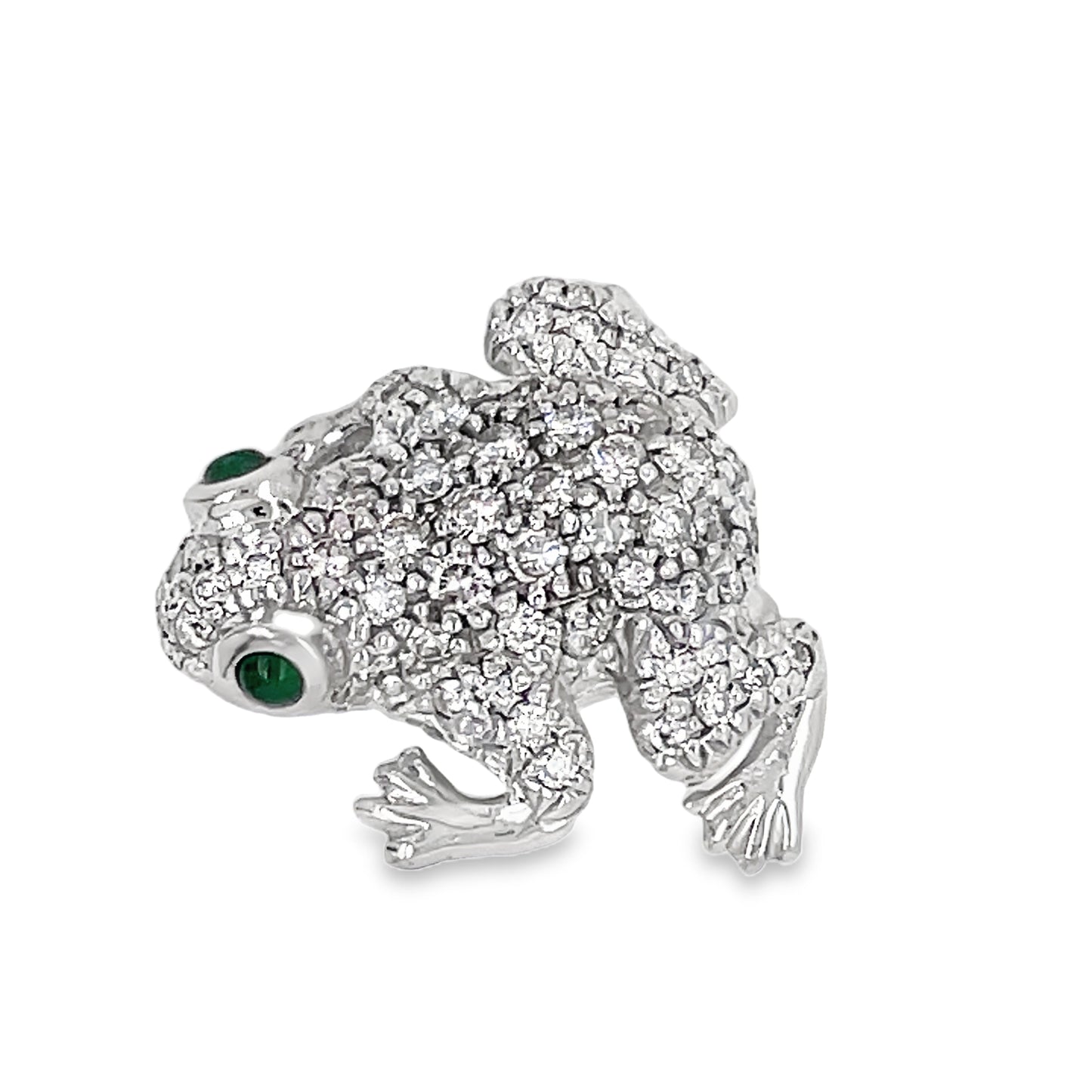 Top view of 18k White Gold Diamond & Emerald Frog Brooch