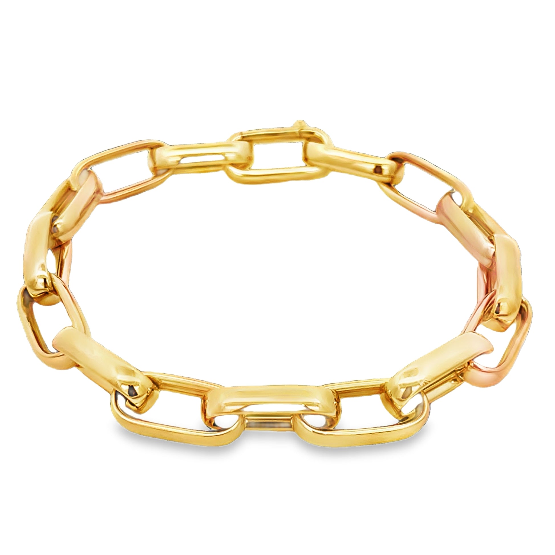 Top view of 18K Italian Made Yellow Gold Solid Open Link Bracelet 8"