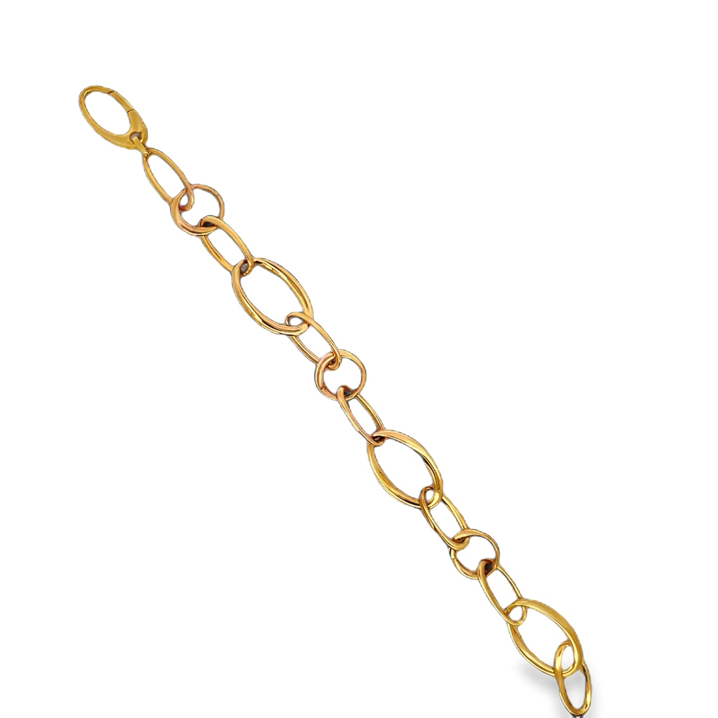 Top view of 18K Italian Made Yellow Gold Large Oval and round Open Link Bracelet 7.5"