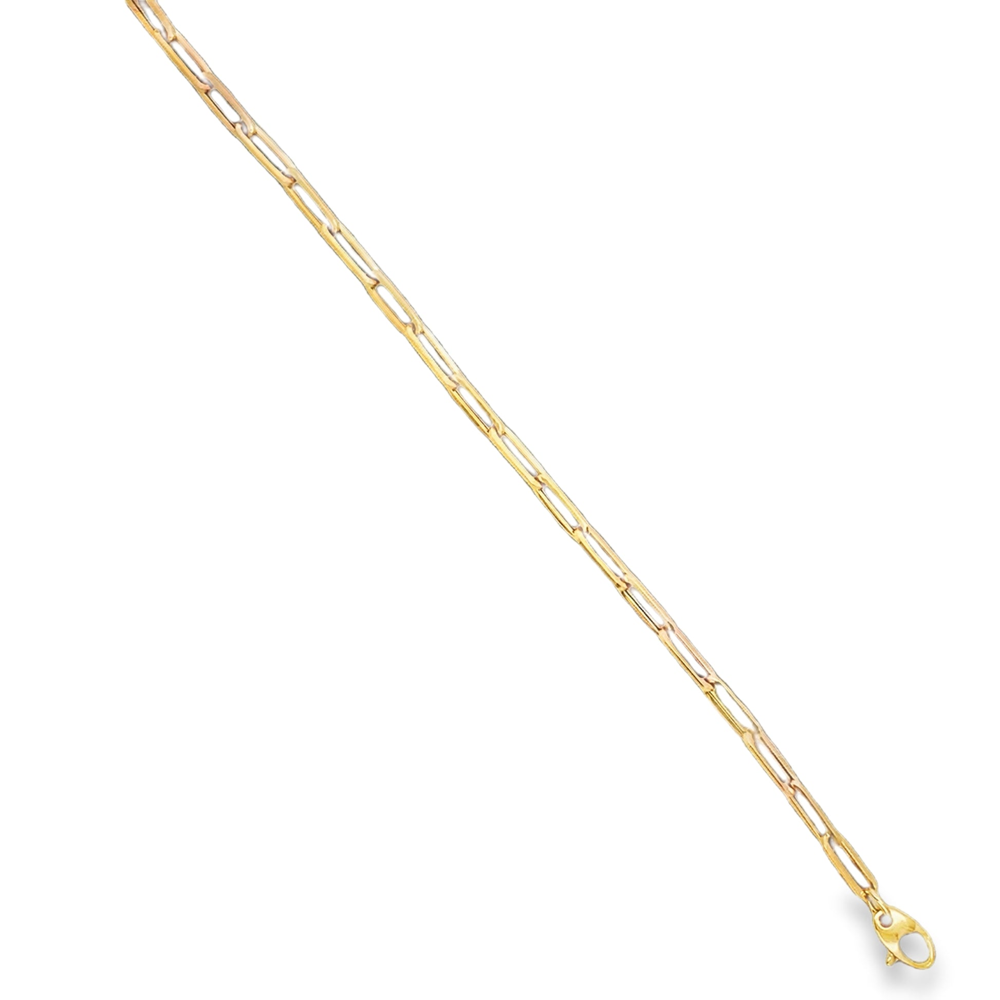 Top view of 18K Italian Made Yellow Gold Solid Paperclip Bracelet 8"