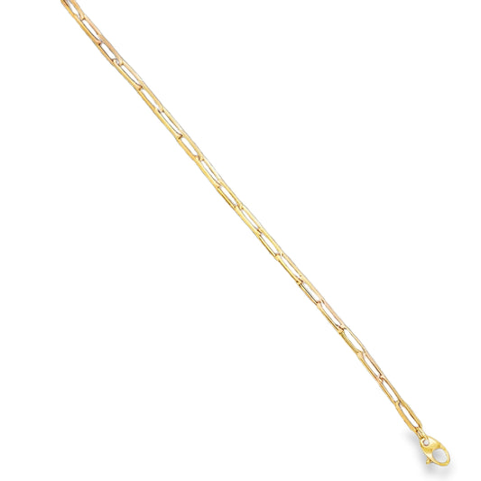 Top view of 18K Italian Made Yellow Gold Solid Paperclip Bracelet 8"