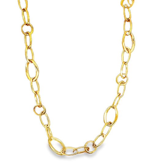 Front view of 18K Italian Made Yellow Gold Large Oval and round Open Link 24" 