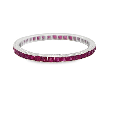 Create a timeless look with this Ruby Eternity Band made from 14k white gold and featuring princess cut rubies totaling 0.50 cts. Its sophisticated style will last forever.