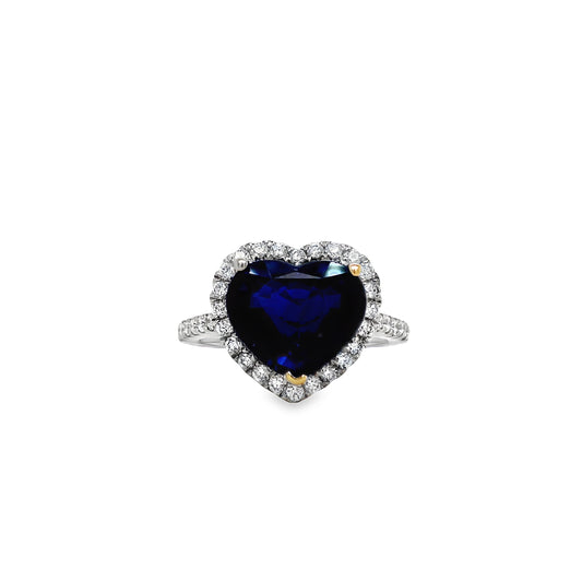 Heart Shape Sapphire and Diamond Ring Front view