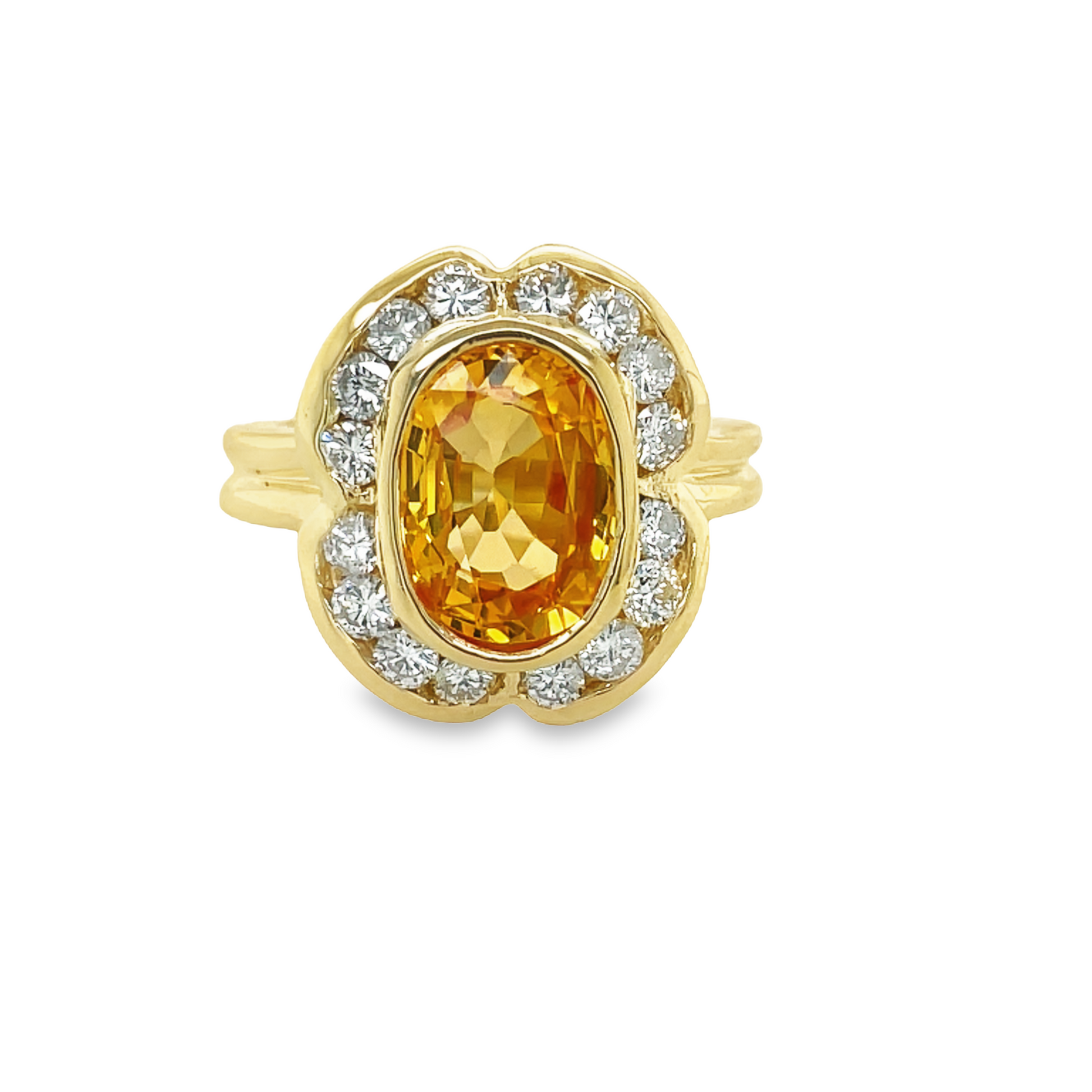Front view of 14k Yellow Gold Orange Yellow Sapphire & Diamond Ring