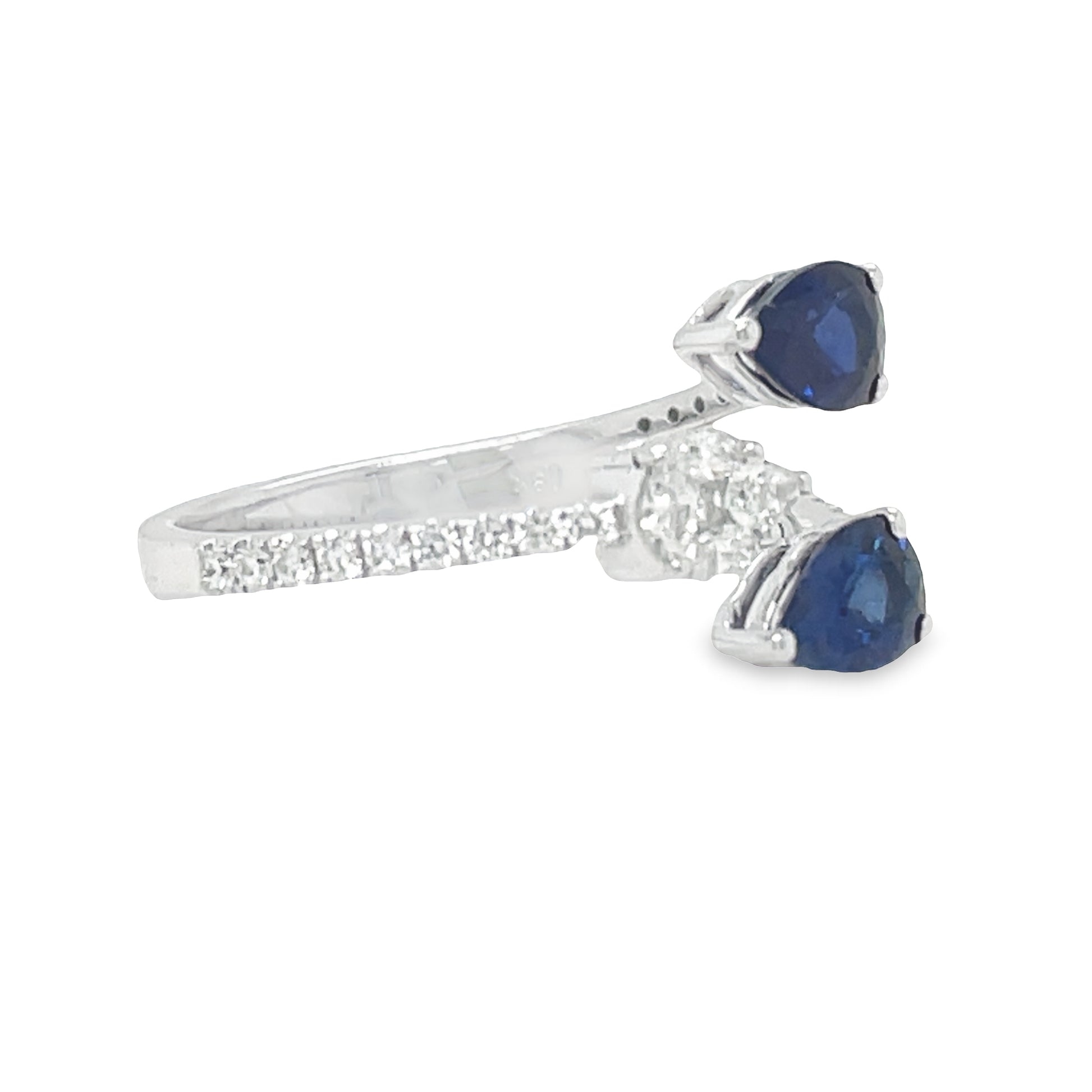 Pear Shape Sapphire & Pear Shape Open Diamond Ring Profile View