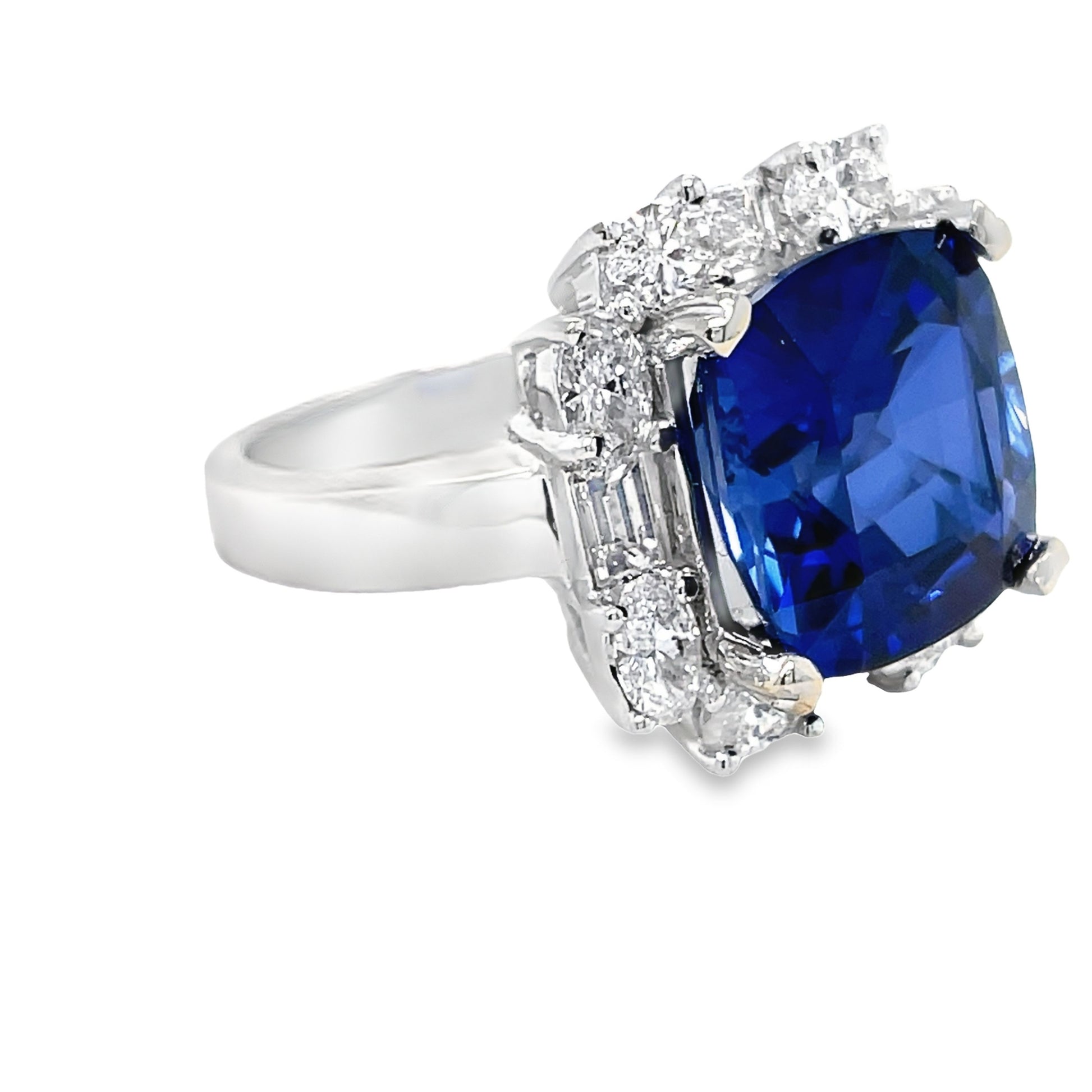 Cushion Cut Tanzanite & Diamond Cocktail Ring Side view 