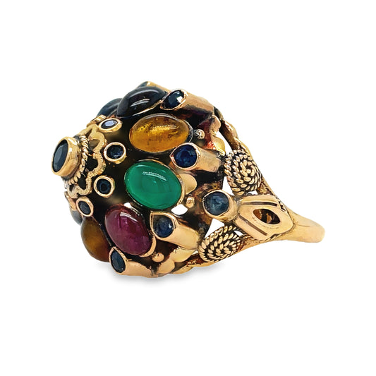 Color Stone Cluster Vintage Gold Ring Side view