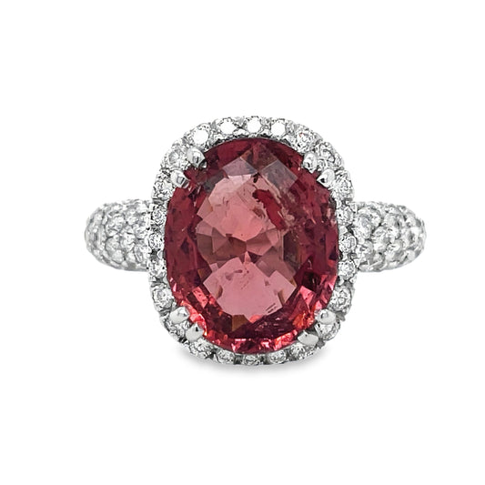 Large Oval Tourmaline Diamond Pave Set Ring Font view