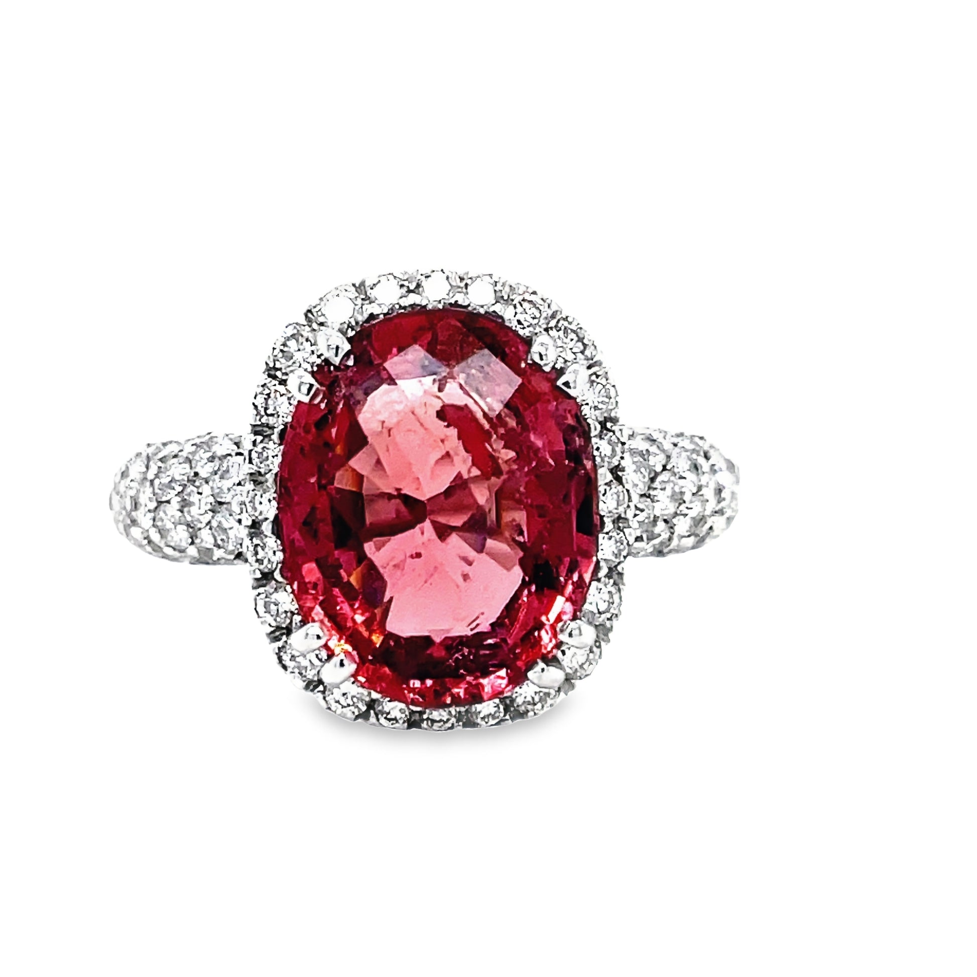 Large Oval Tourmaline Diamond Pave Set Ring Front view