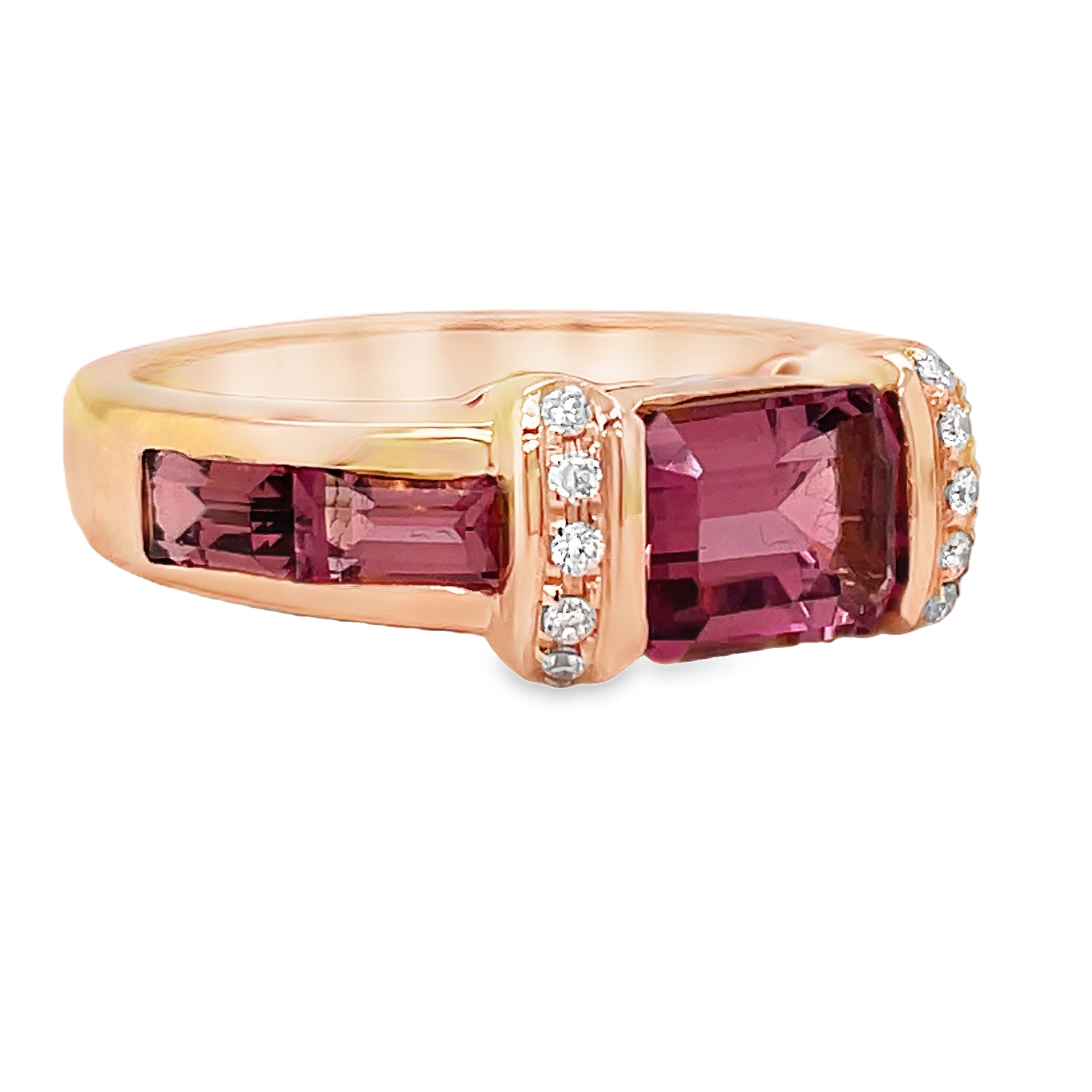 18k Rose Gold Italian Made Pink Tourmaline Fashion Ring Side view