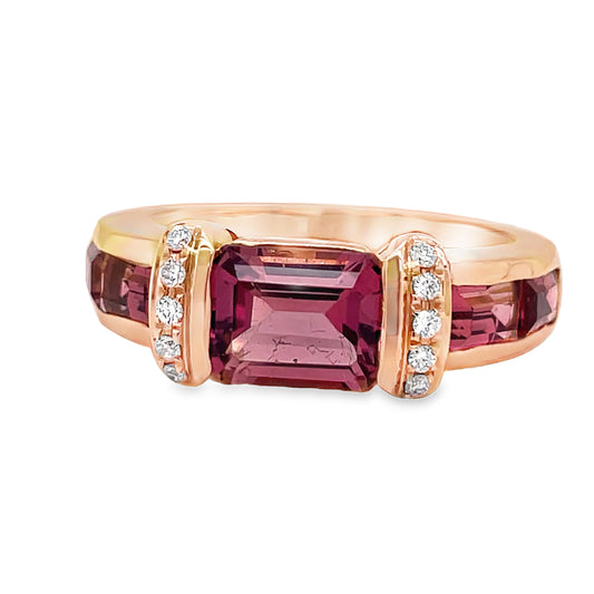 18k Rose Gold Italian Made Pink Tourmaline Fashion Ring Front view