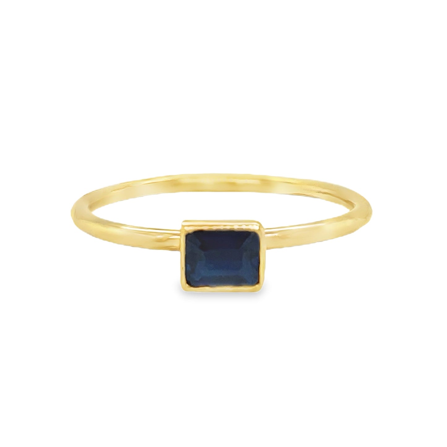 Front view of 18K Dainty Stackable Sapphire Ring