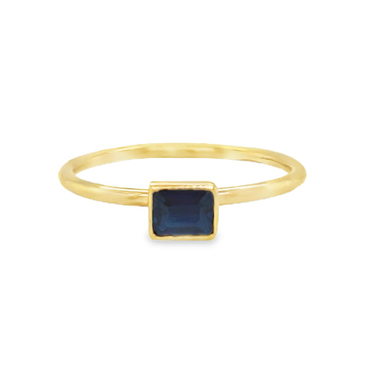 Front view of 18K Dainty Stackable Sapphire Ring