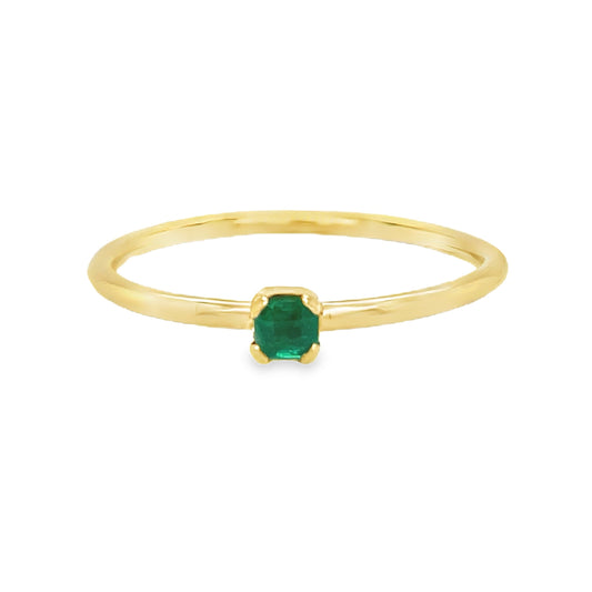 Front view of 18K Dainty Stackable Emerald Ring