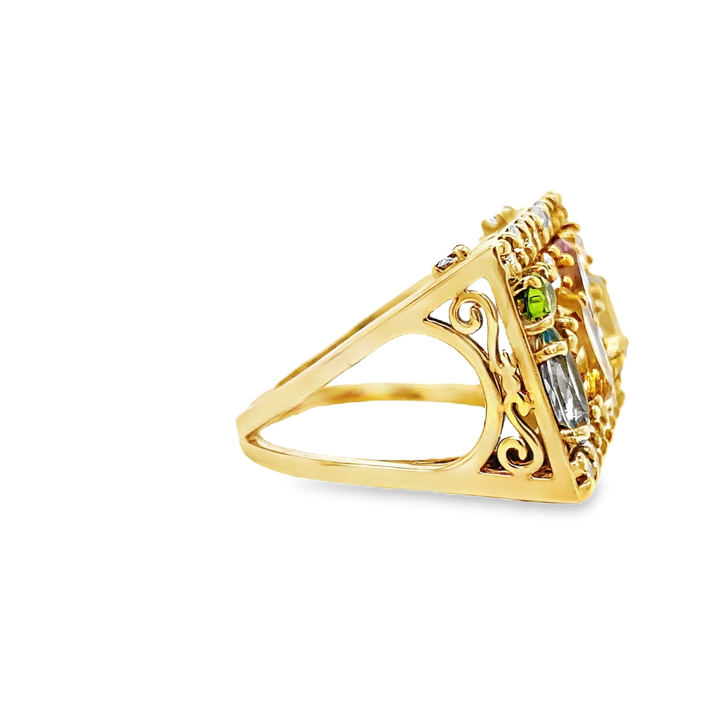 18k Yellow Gold Square Multicolor Fashion Ring Side view 