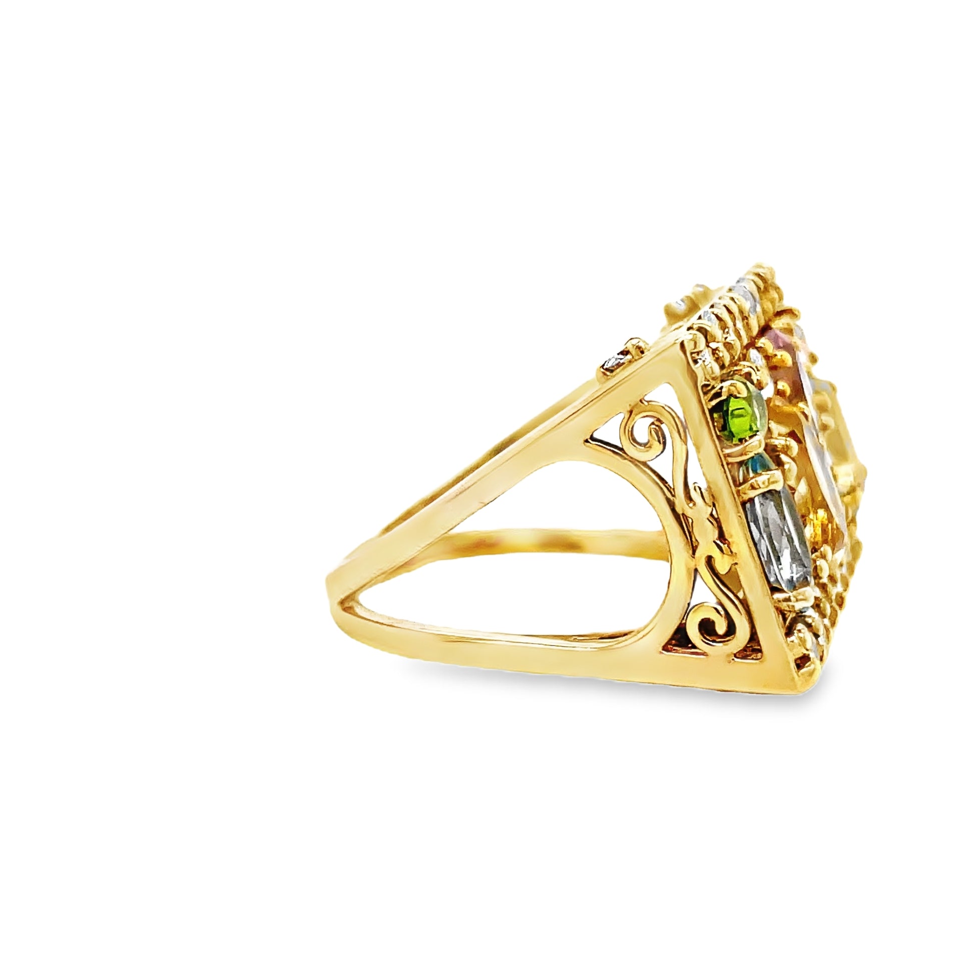 18k Yellow Gold Square Multicolor Fashion Ring Side view 