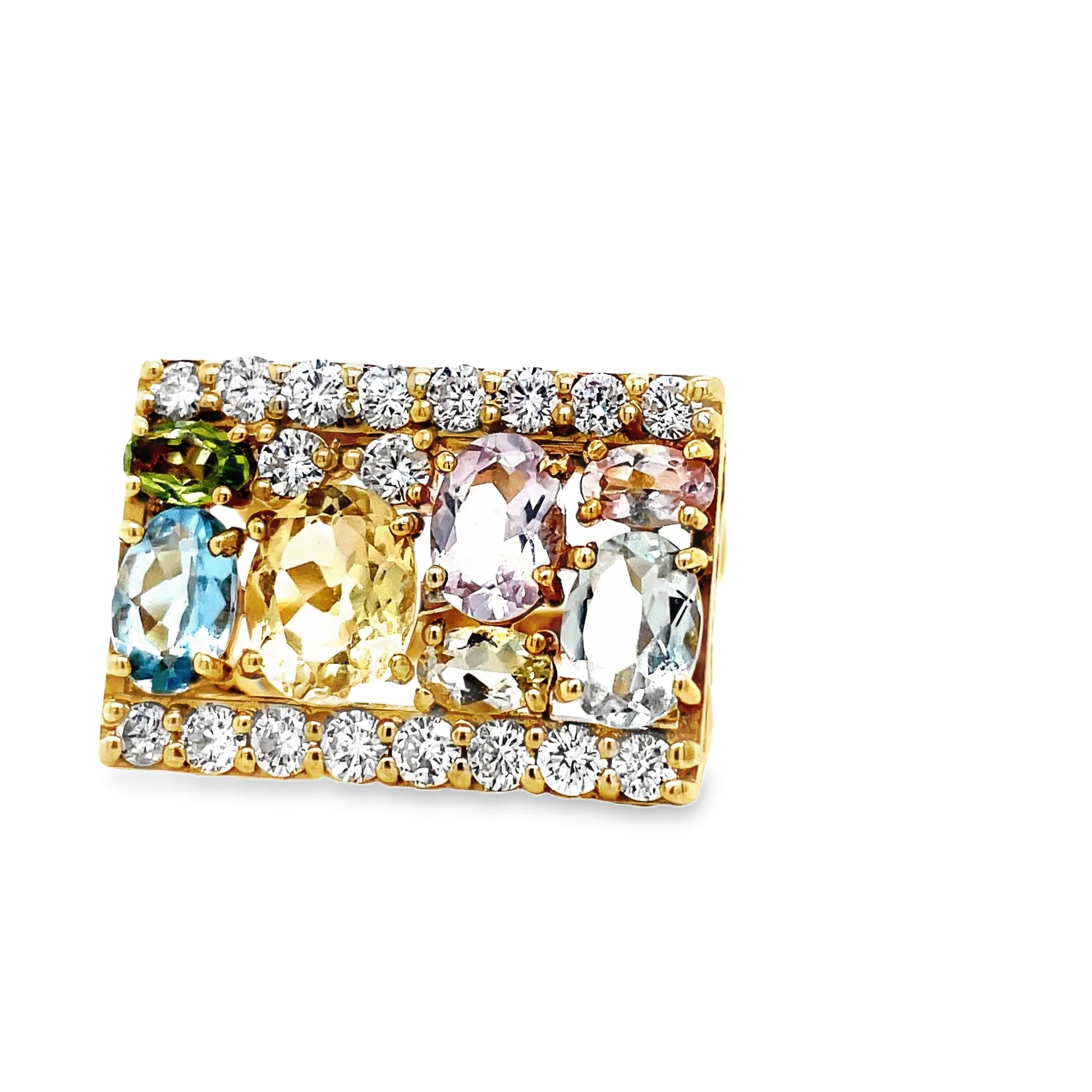 18k Yellow Gold Square Multicolor Fashion Ring Side view 