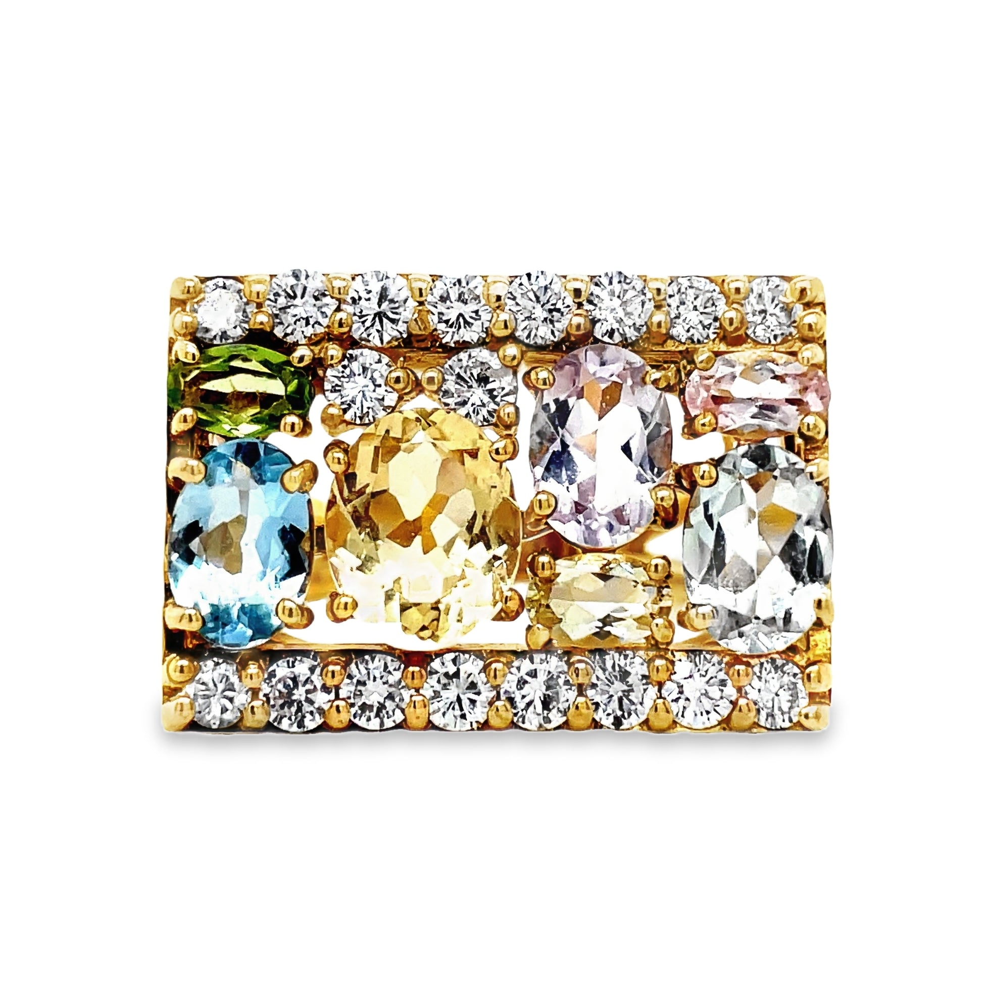 18k Yellow Gold Square Multicolor Fashion Ring Front view 