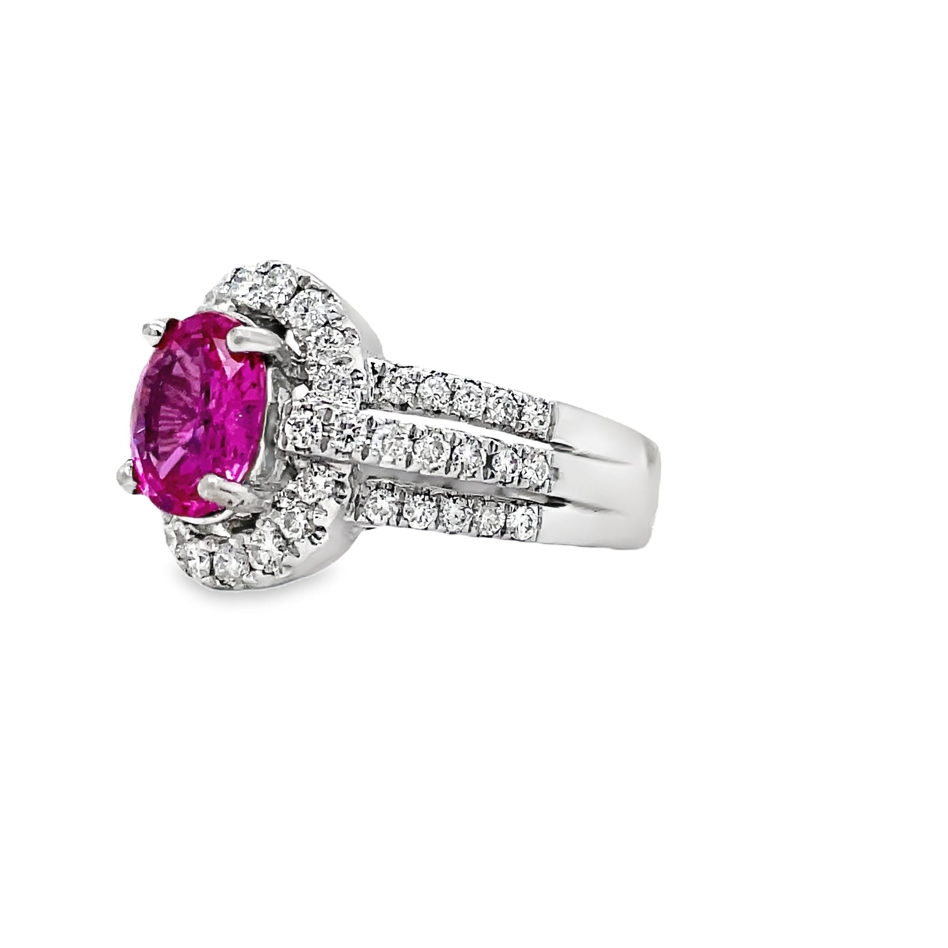 Oval Pink Sapphire Diamond Ring Side view 