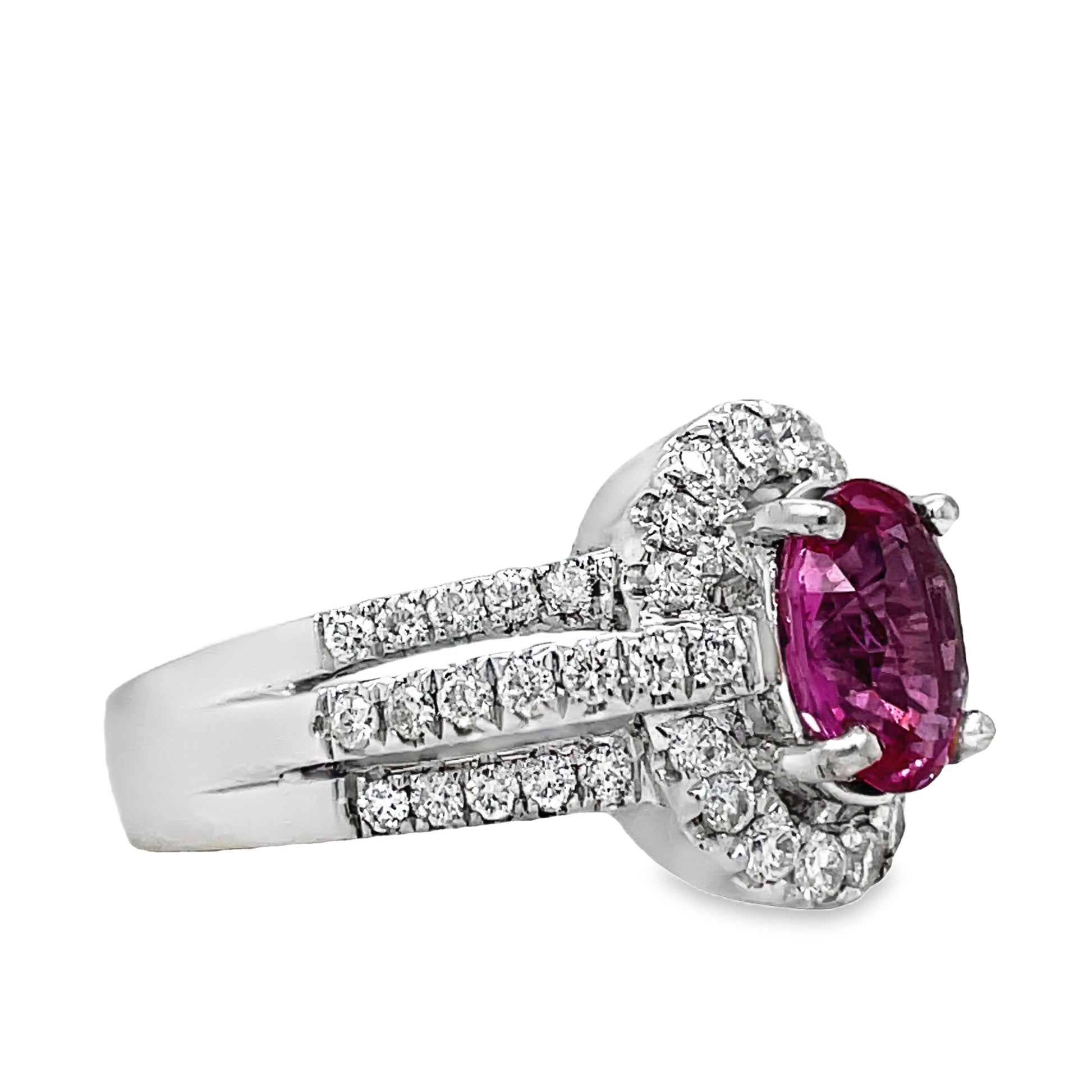 Oval Pink Sapphire Diamond Ring Profile View
