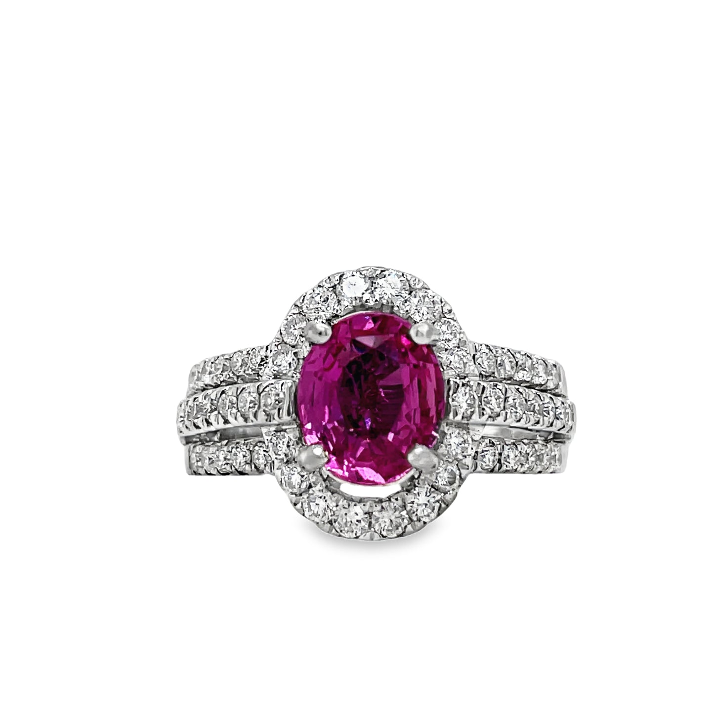 Oval Pink Sapphire Diamond Ring Front view 