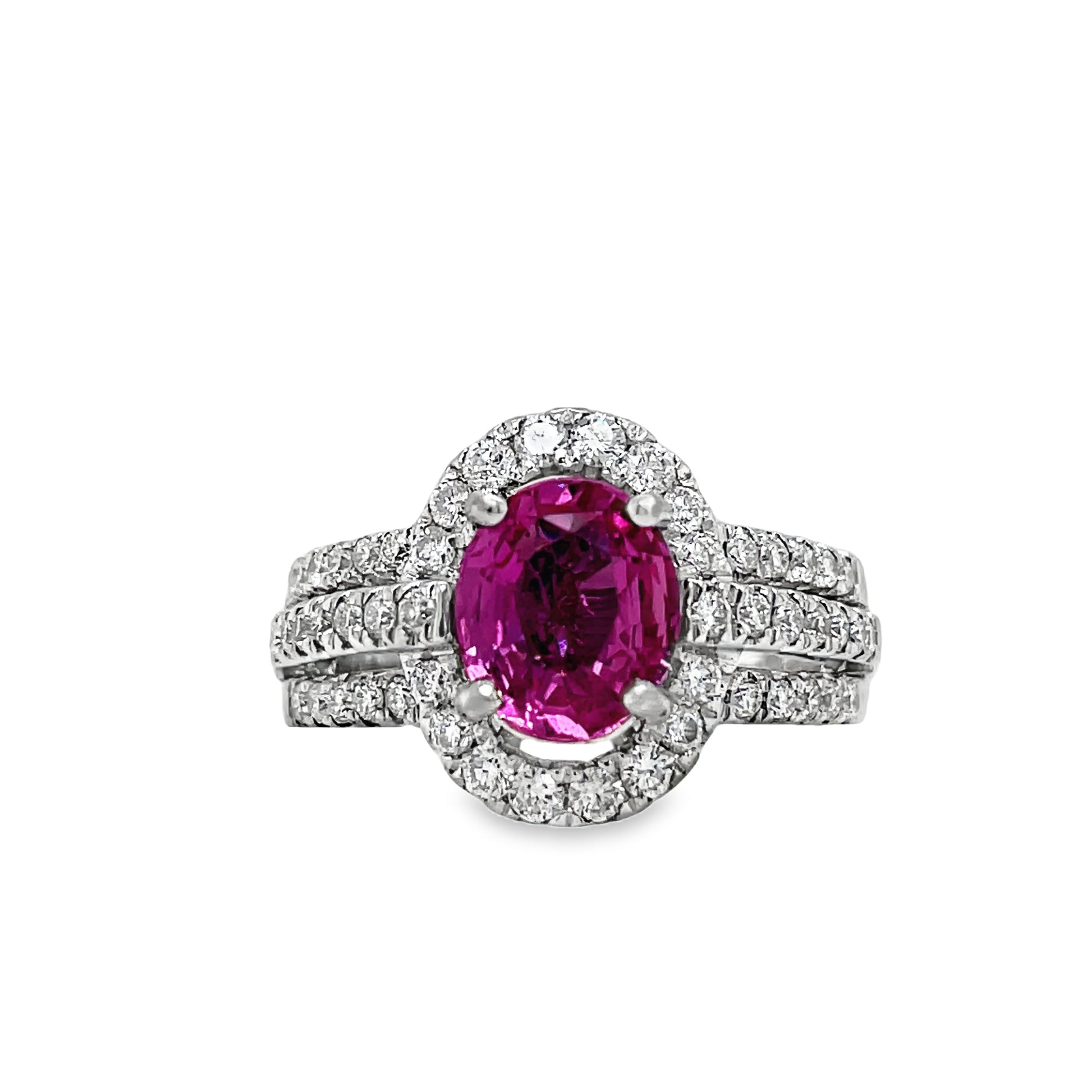 Oval Pink Sapphire Diamond Ring Front view 