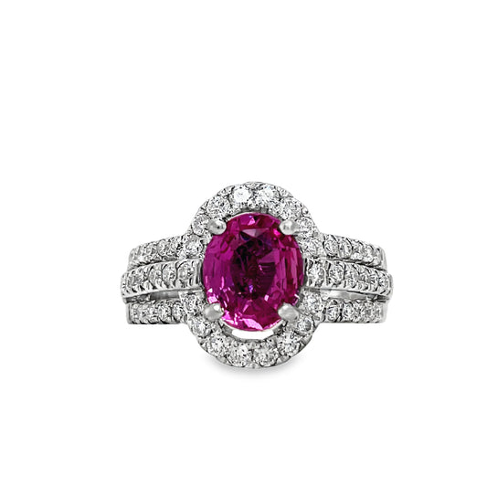 Oval Pink Sapphire Diamond Ring Front view 