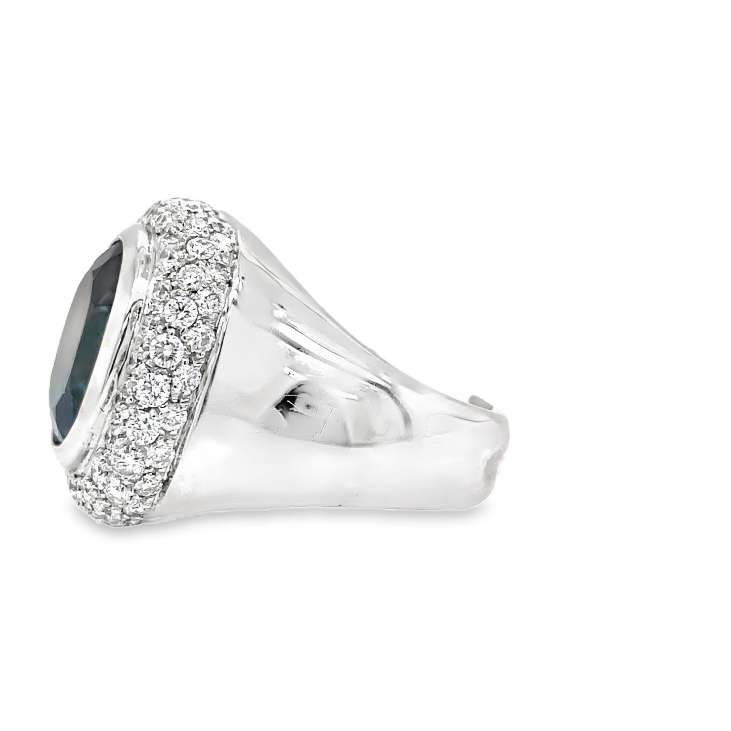 Italian Made Blue Zircon and Diamond Cocktail Ring Profile View