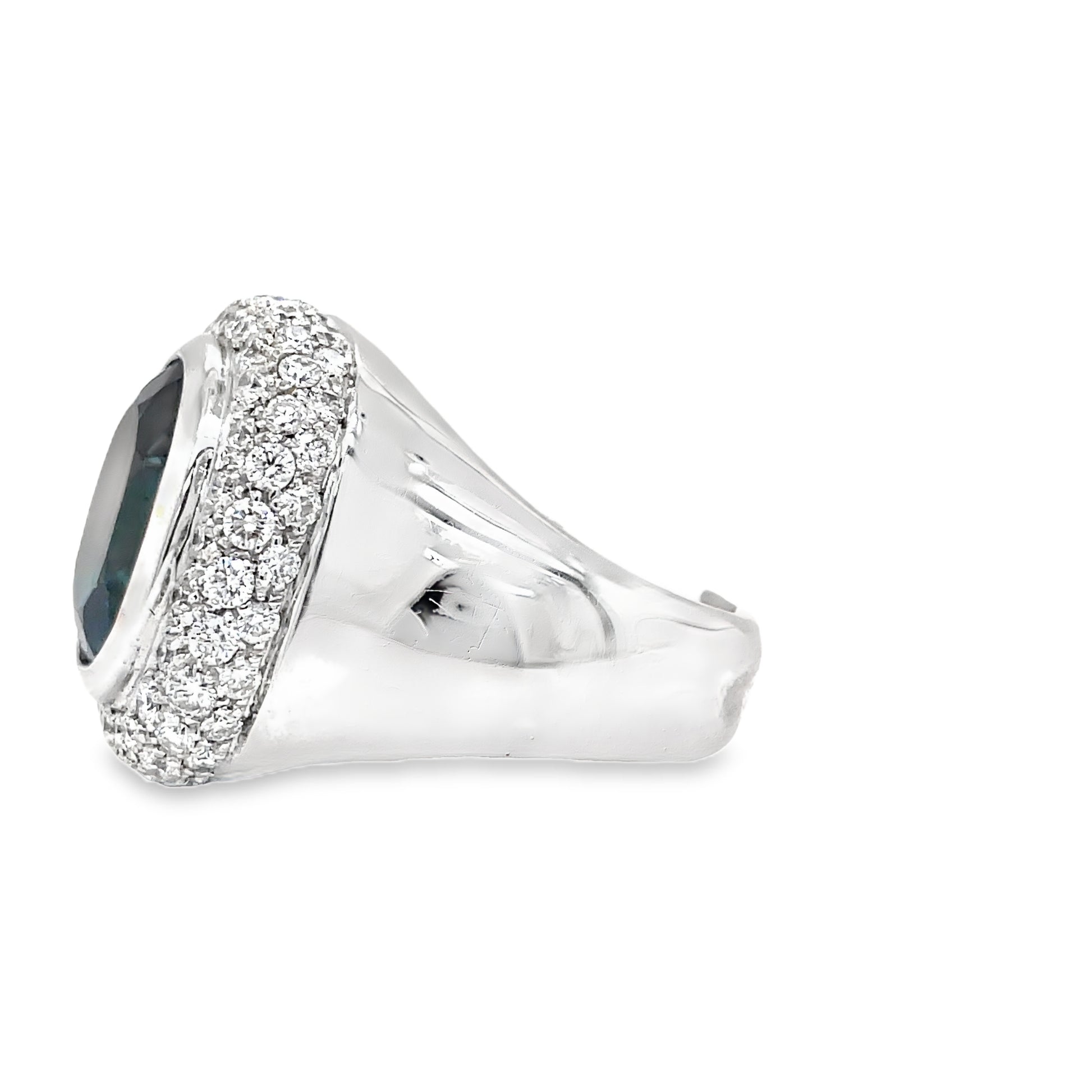 Italian Made Blue Zircon and Diamond Cocktail Ring Profile View