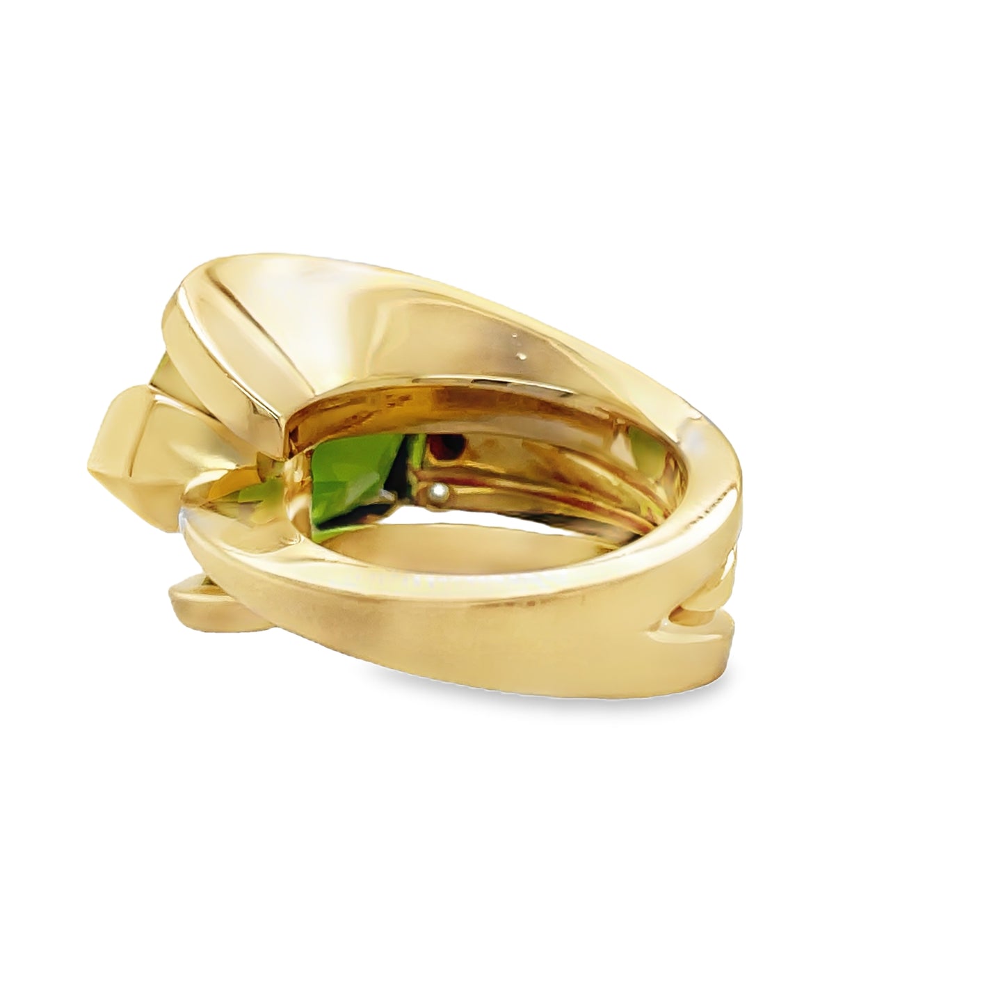 Backside View of Geometrical Peridot and Diamond Ring