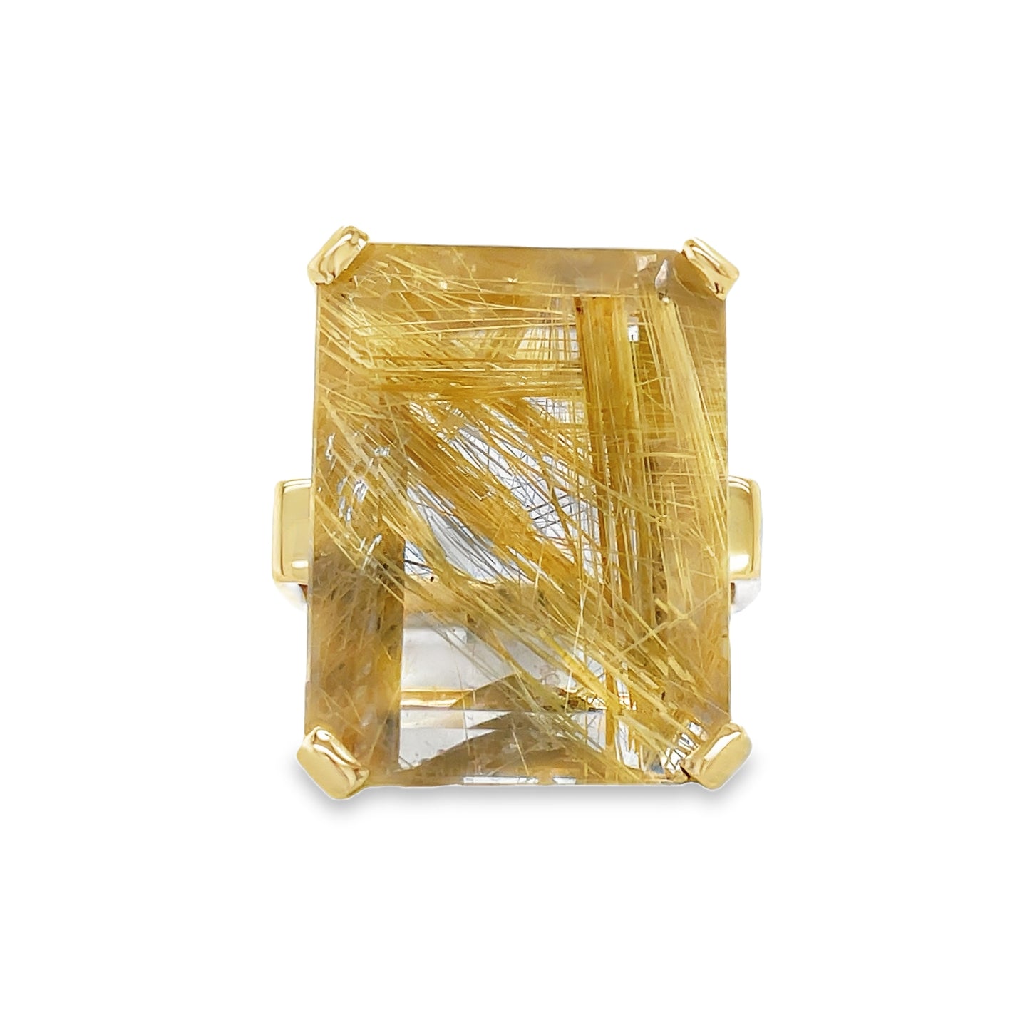 Front View of Large Square Rutilated Quartz Ring