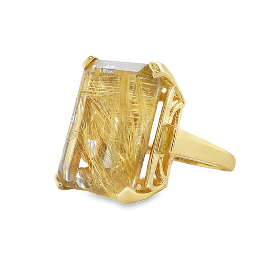 Side View of Large Square Rutilated Quartz Ring