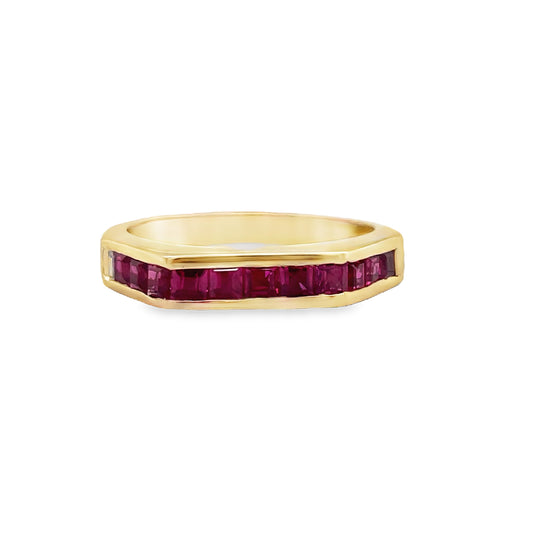 Front view of 18k Yellow Gold Estate Stackable Ruby Ring