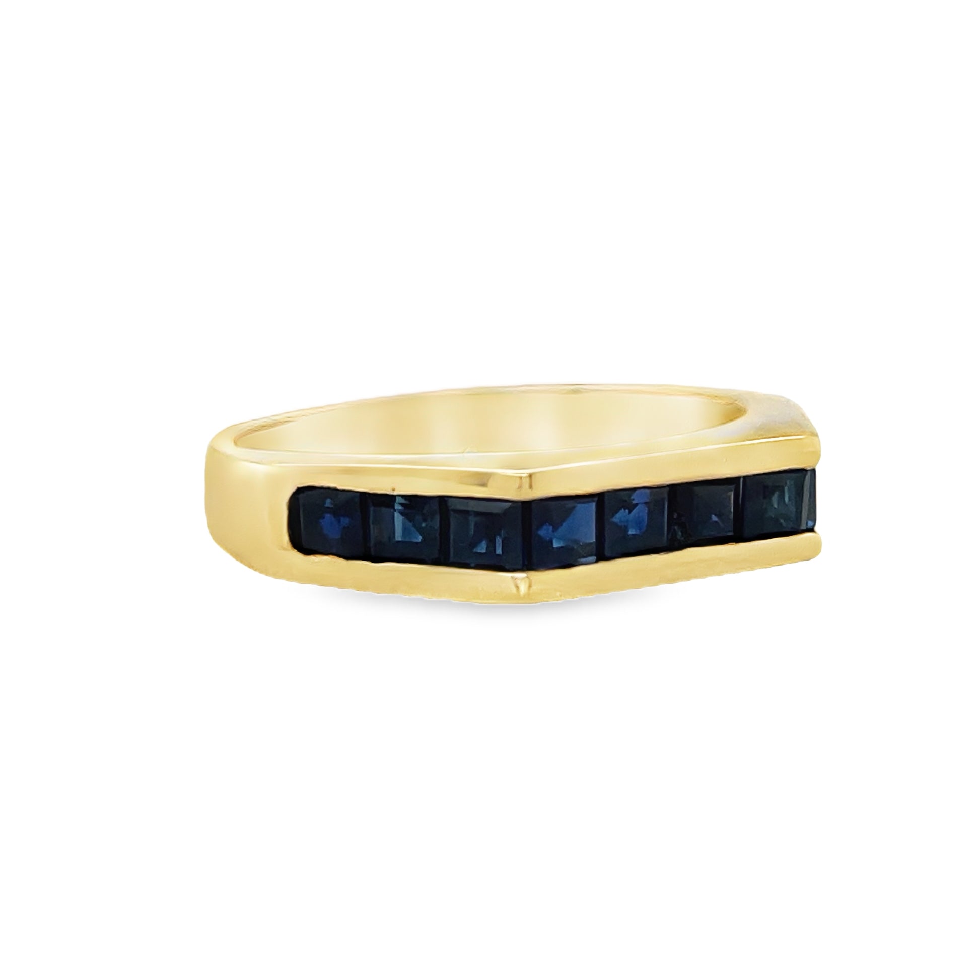Side view of 18k Yellow Gold Estate Stackable Sapphire Ring